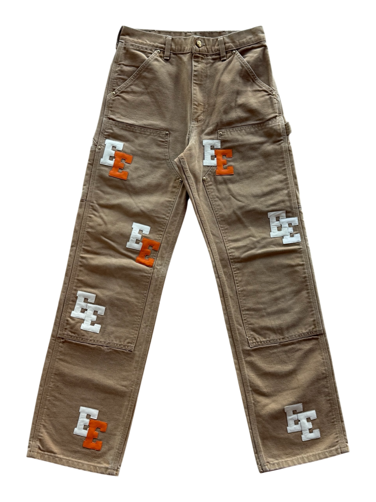 Orange & White Patch Tan Carpenter Double Knee Pants