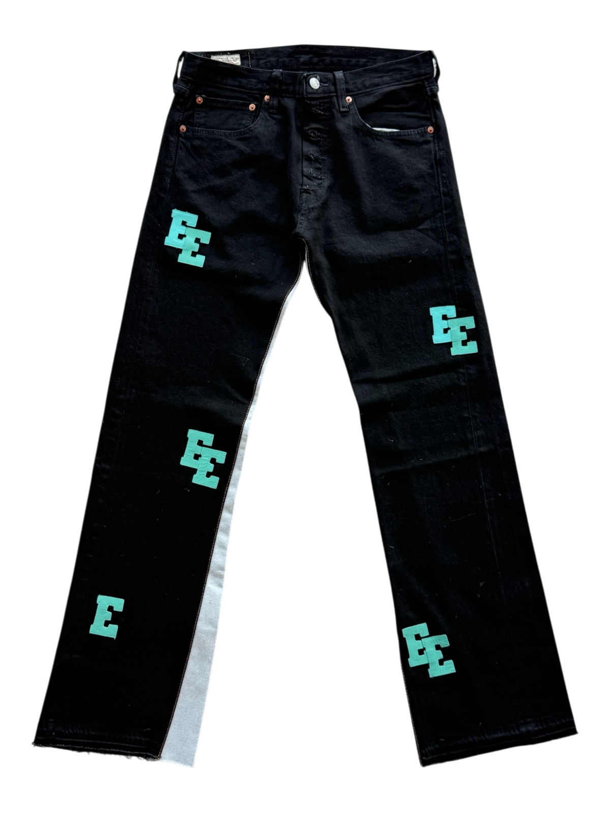 Teal Patch Black Flare Jean