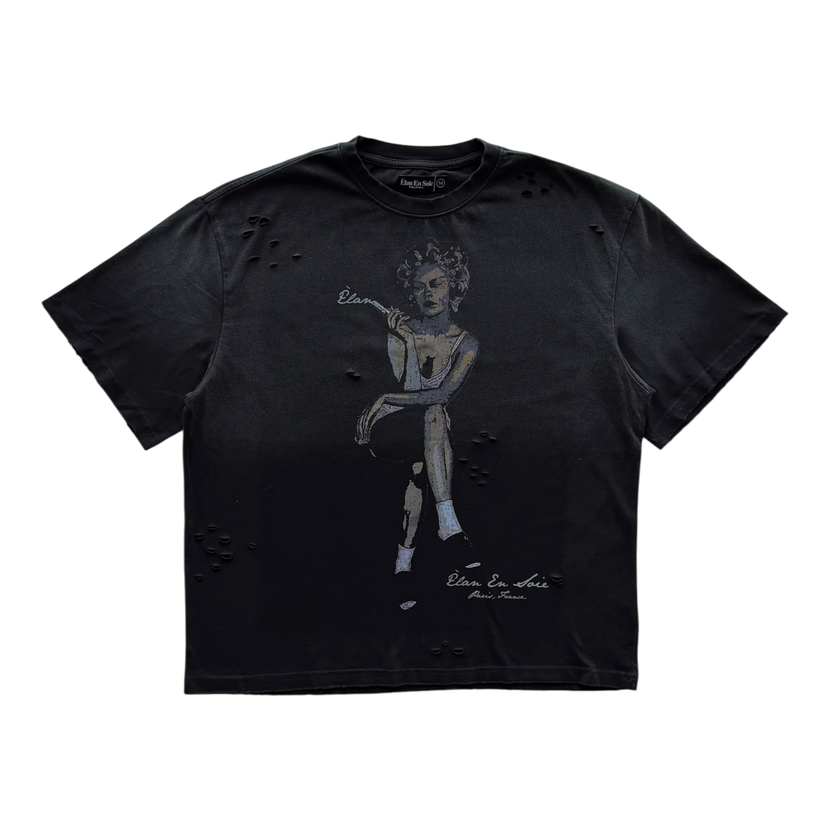 She Smokes Distressed Tee Black
