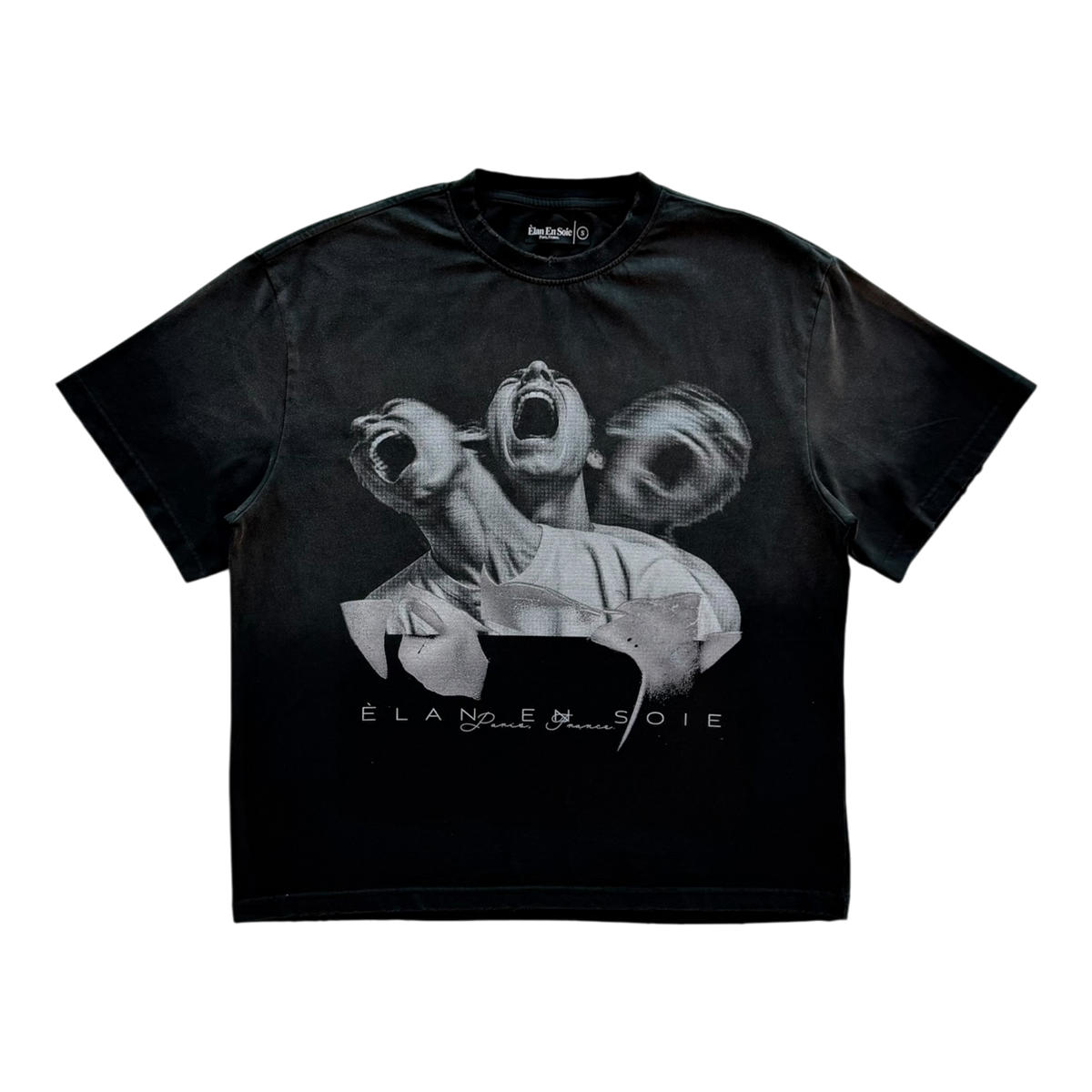 Three Faces Distressed Tee Black