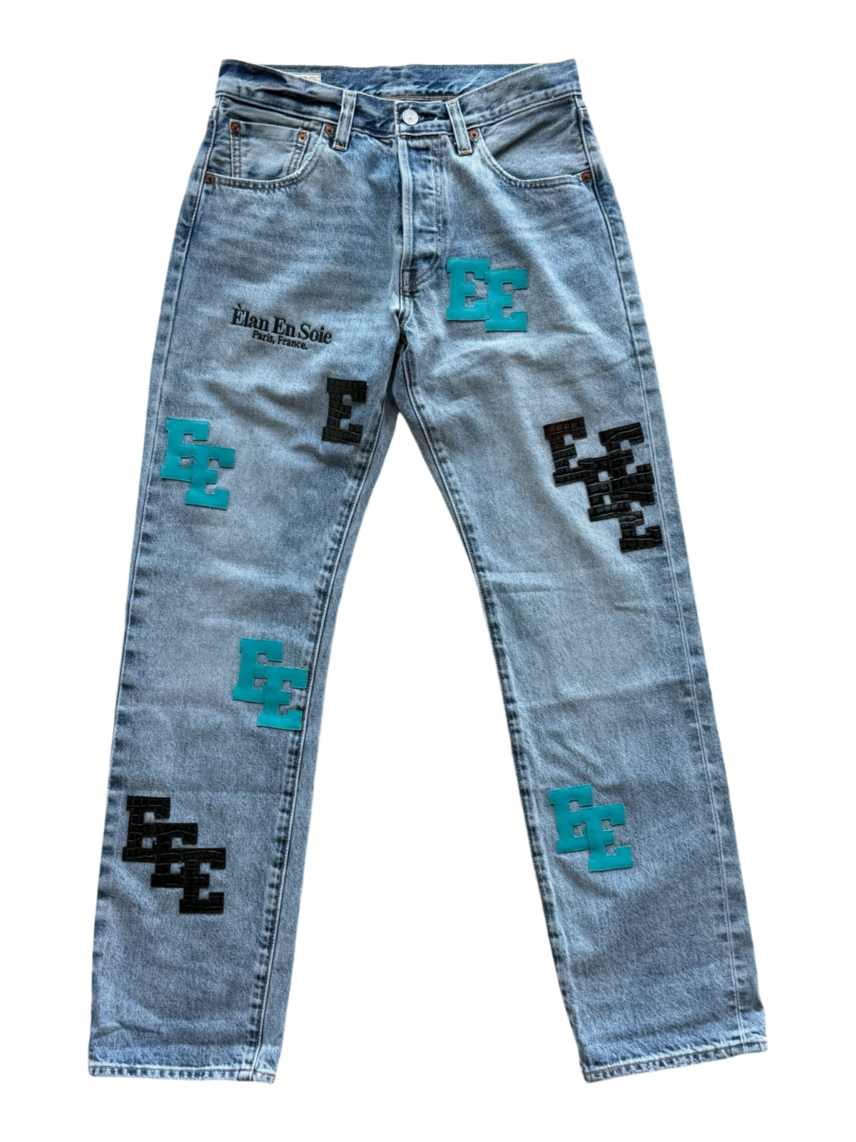 Teal Black Croc Patch Indigo Blue Jean