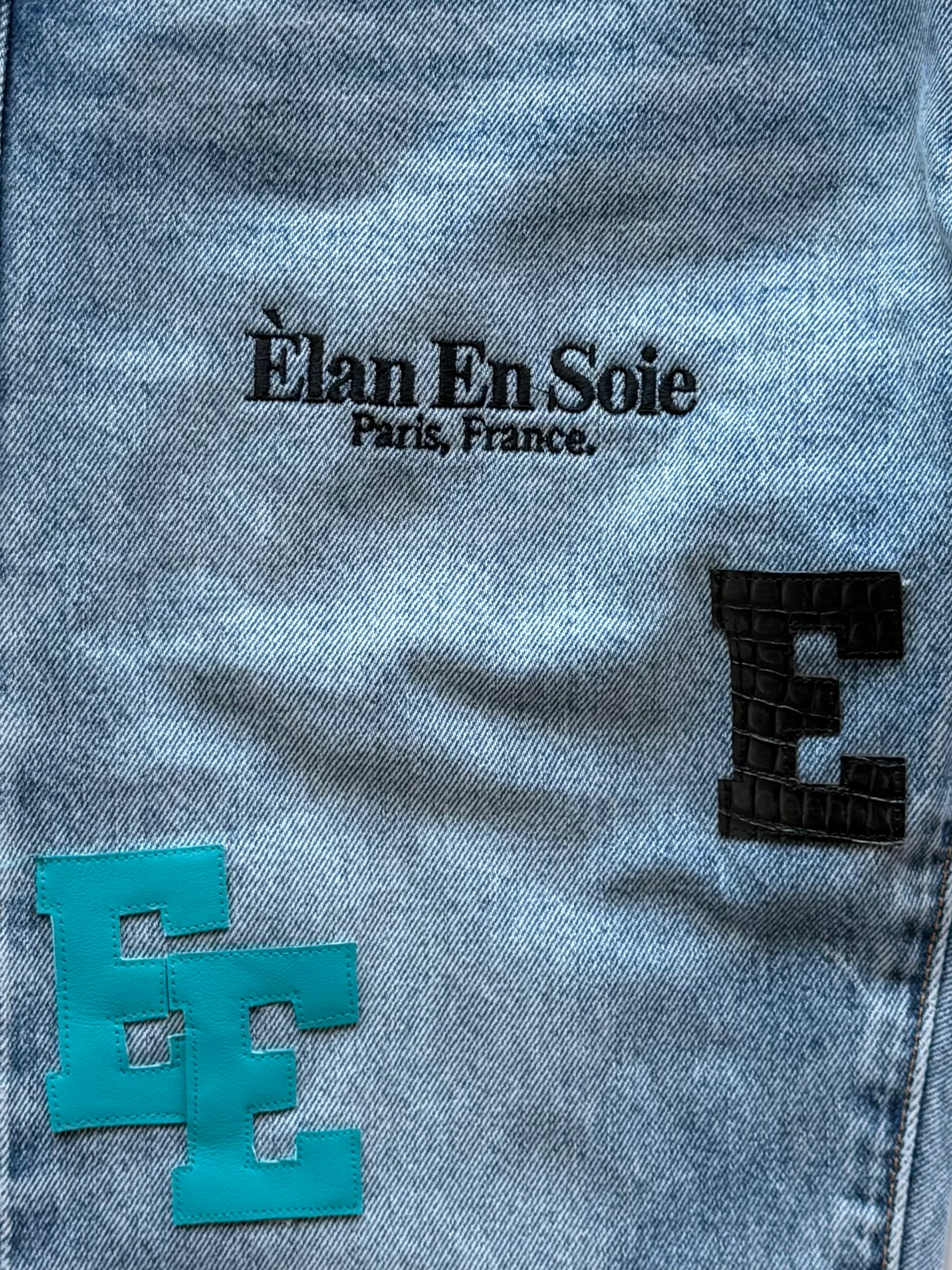 Teal Black Croc Patch Indigo Blue Jean
