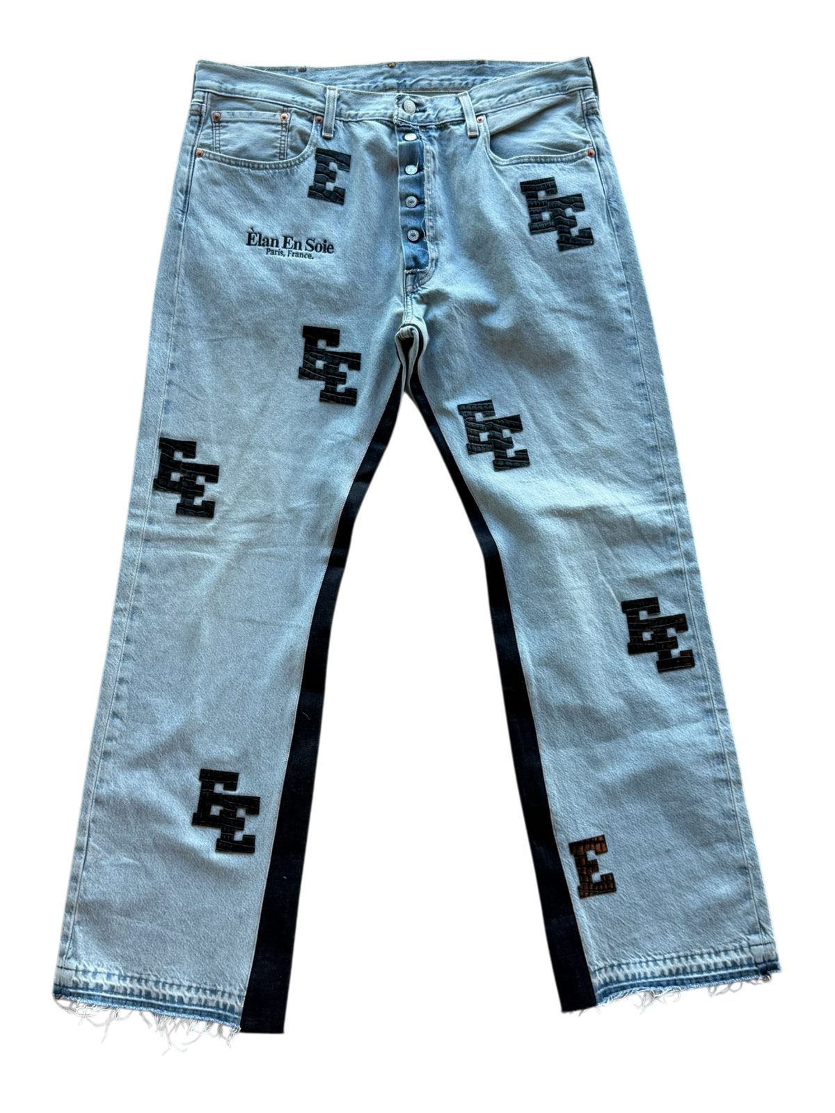Black Croc Patch Flare Light Wash Indigo Jean