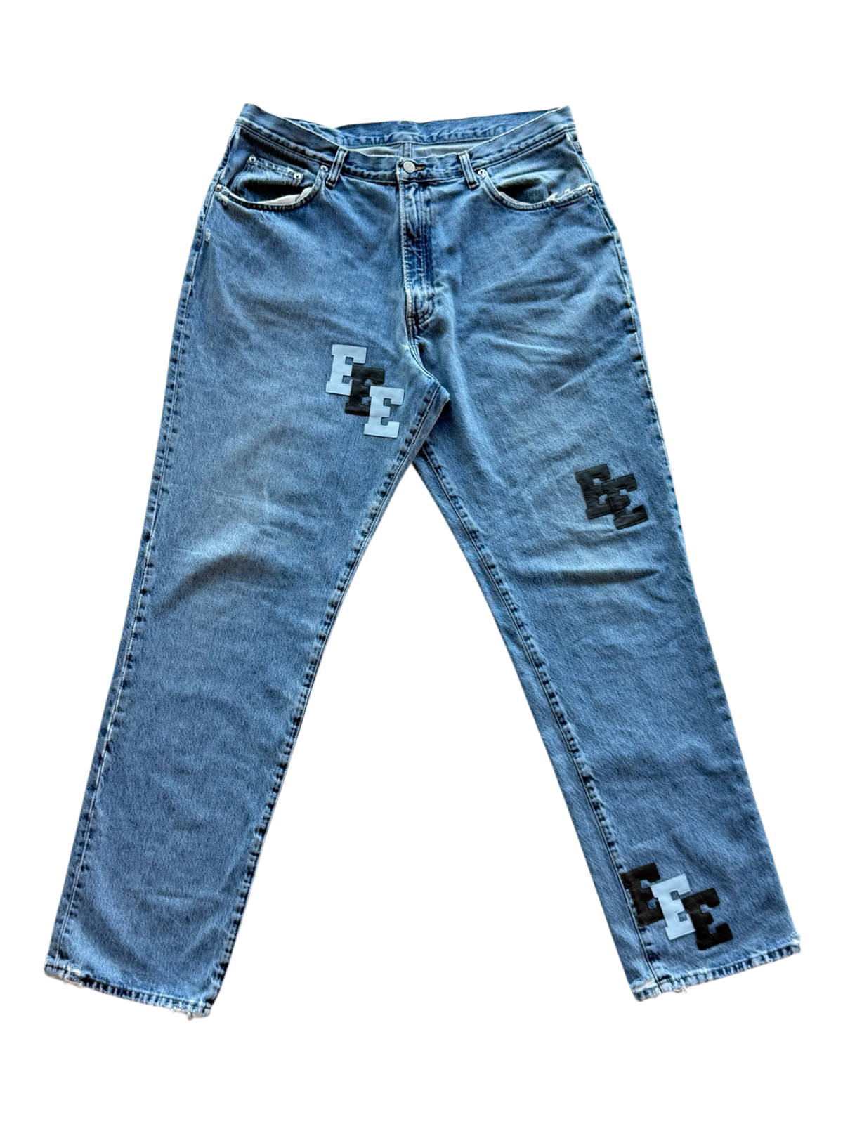 Blue & Faded Black Patch Indigo Jean