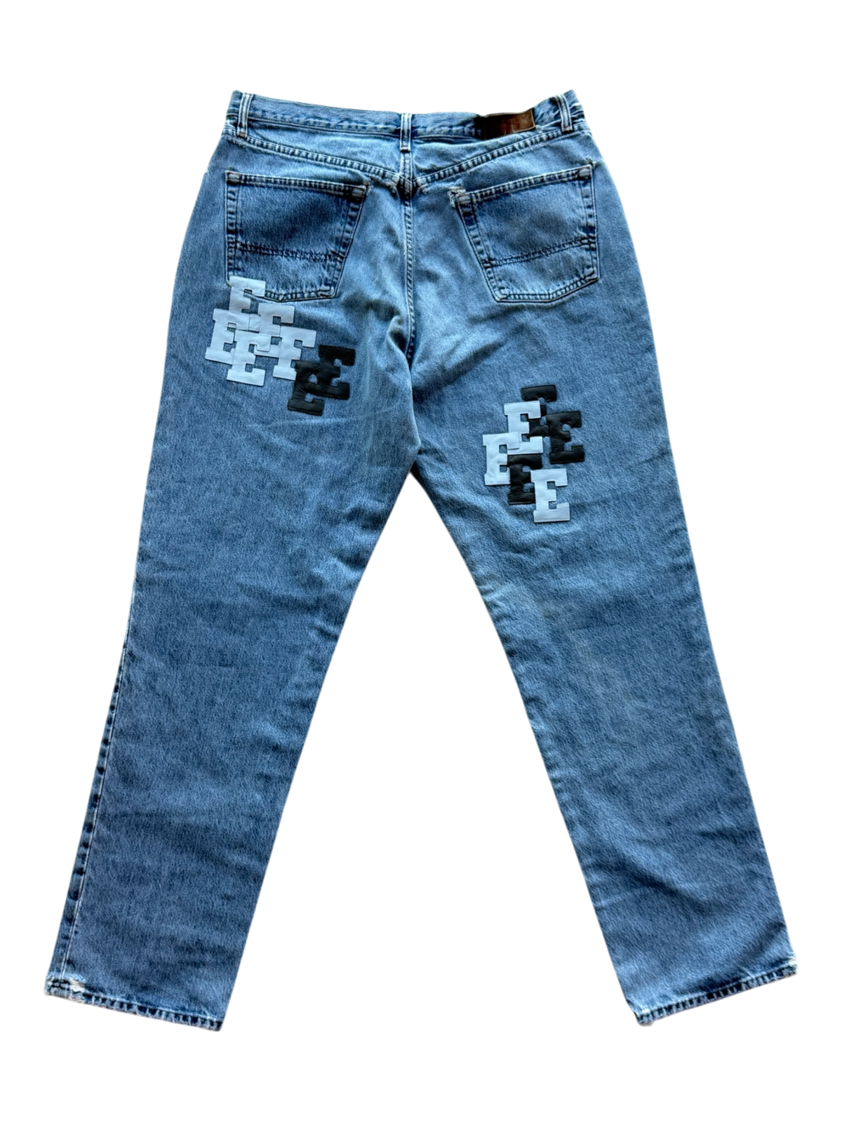 Blue & Faded Black Patch Indigo Jean
