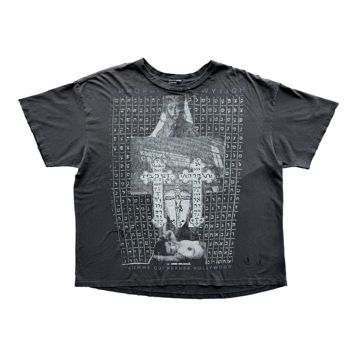 Hollywood Couronne Graphic Print Distressed Tee