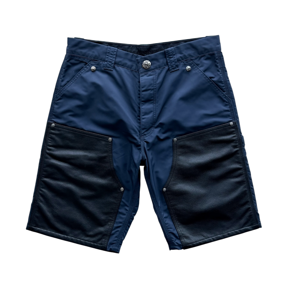 Navy Nylon & Leather Carpenter Shorts