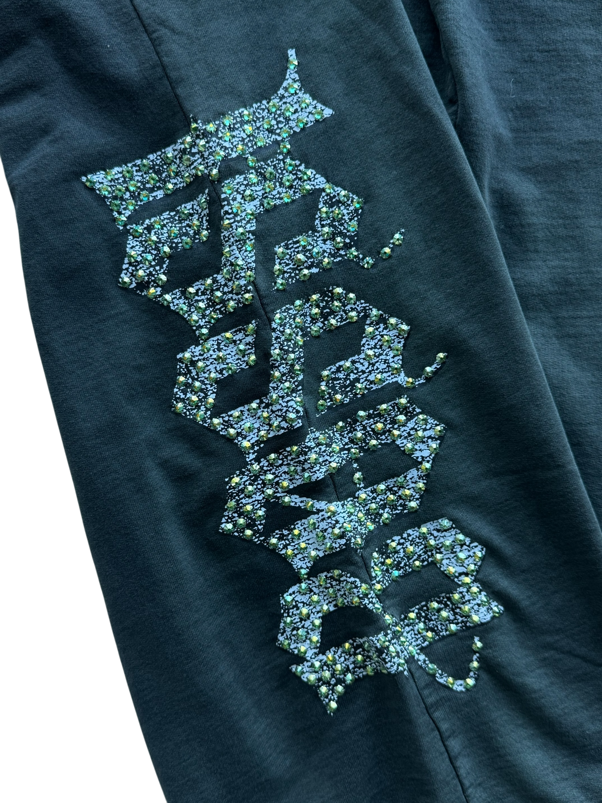 Green Vintage Washed Rhinestone Sweatpants