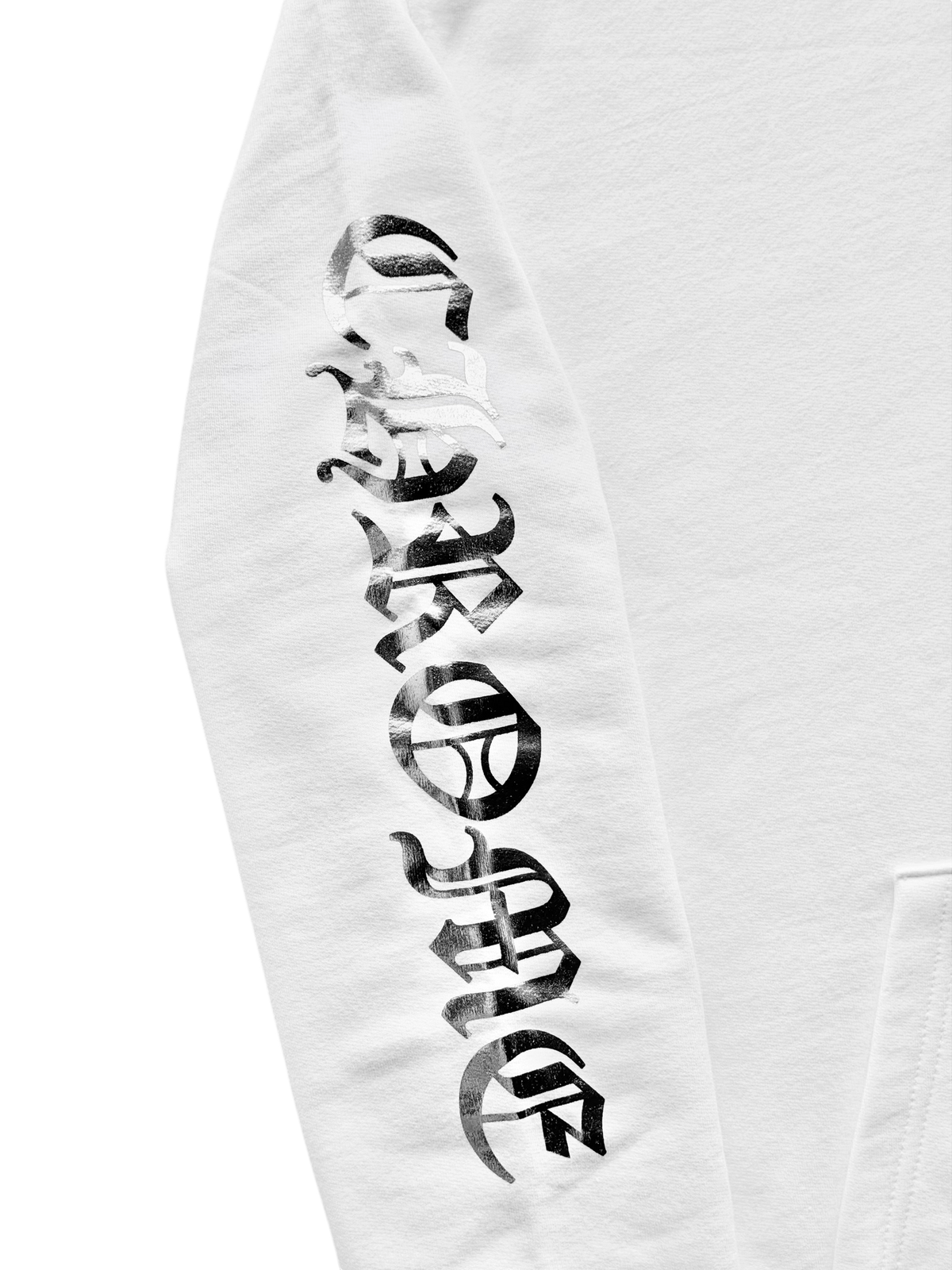 White Foil Vertical Logo Hoodie