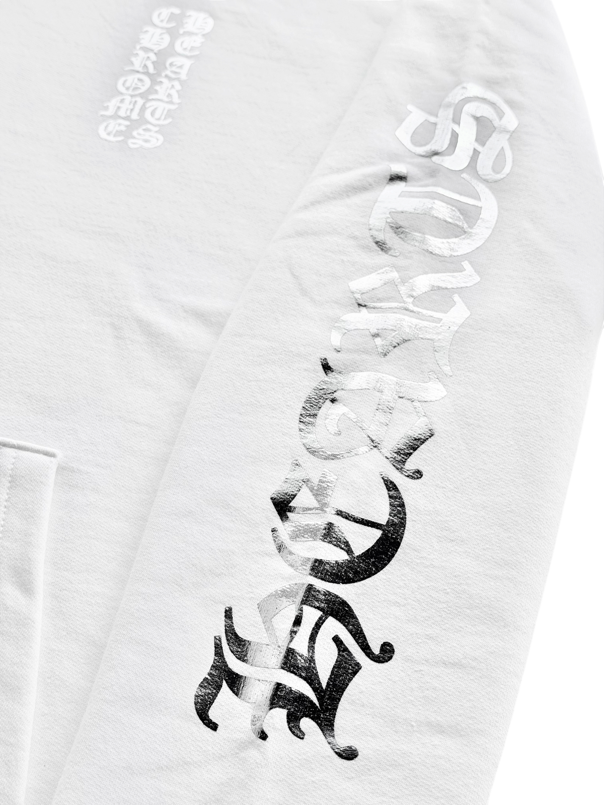 White Foil Vertical Logo Hoodie