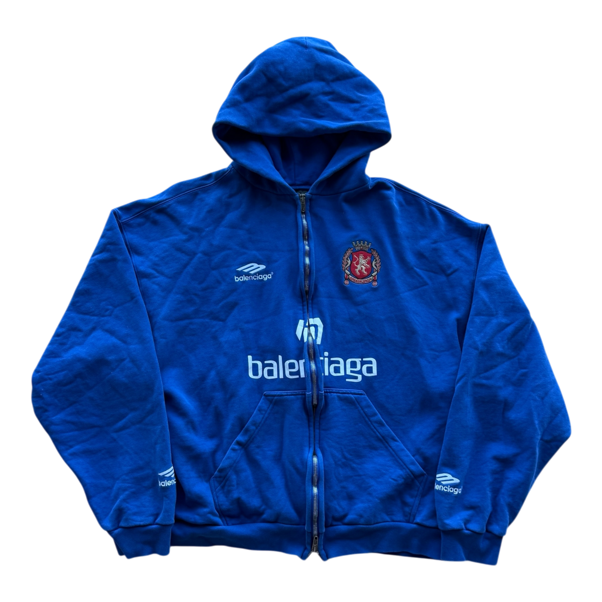 Balenciaga Paris Soccer Zip Up Hoodie Blue