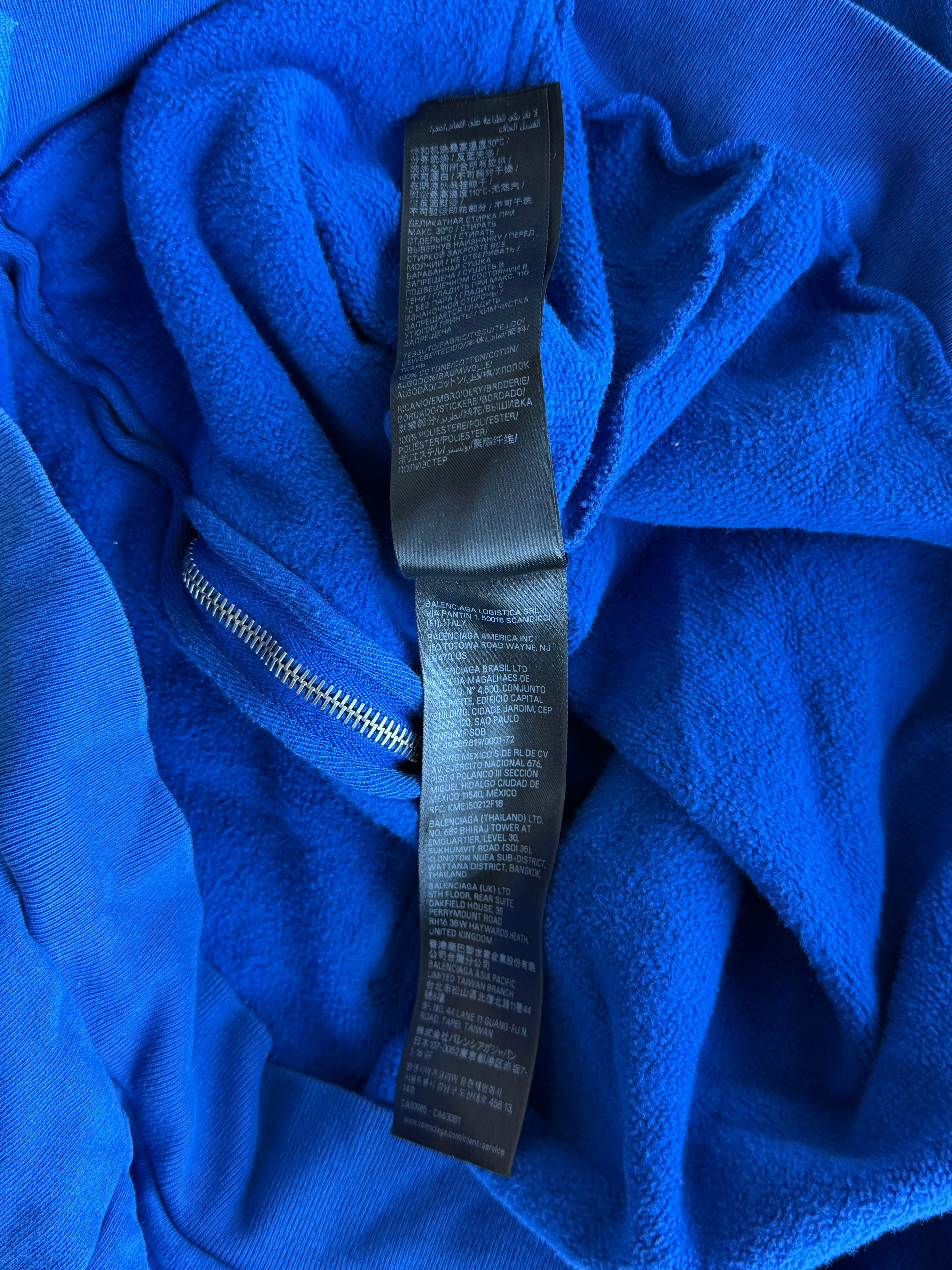 Balenciaga Paris Soccer Zip Up Hoodie Blue