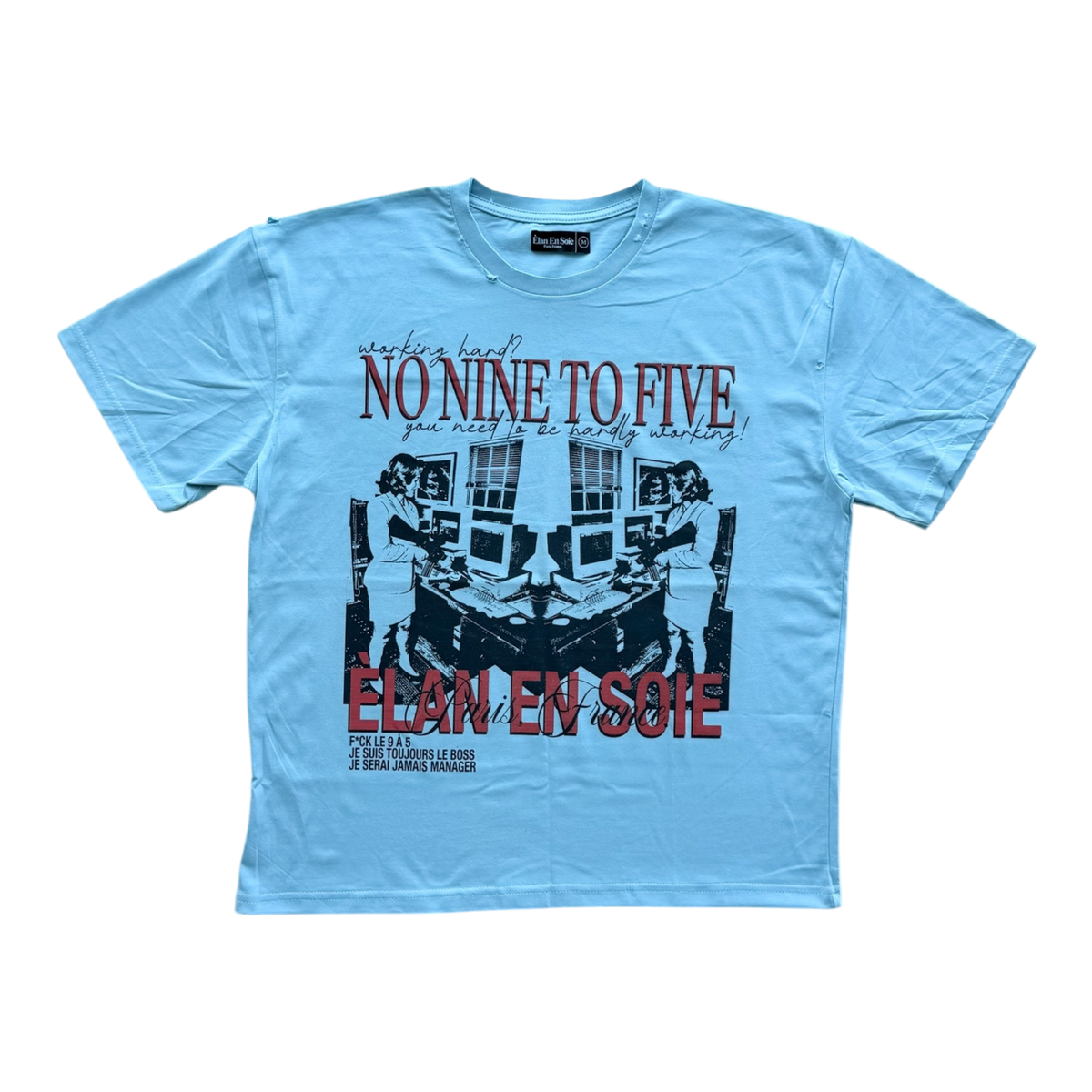 Nine to Five Distressed Tee Blue