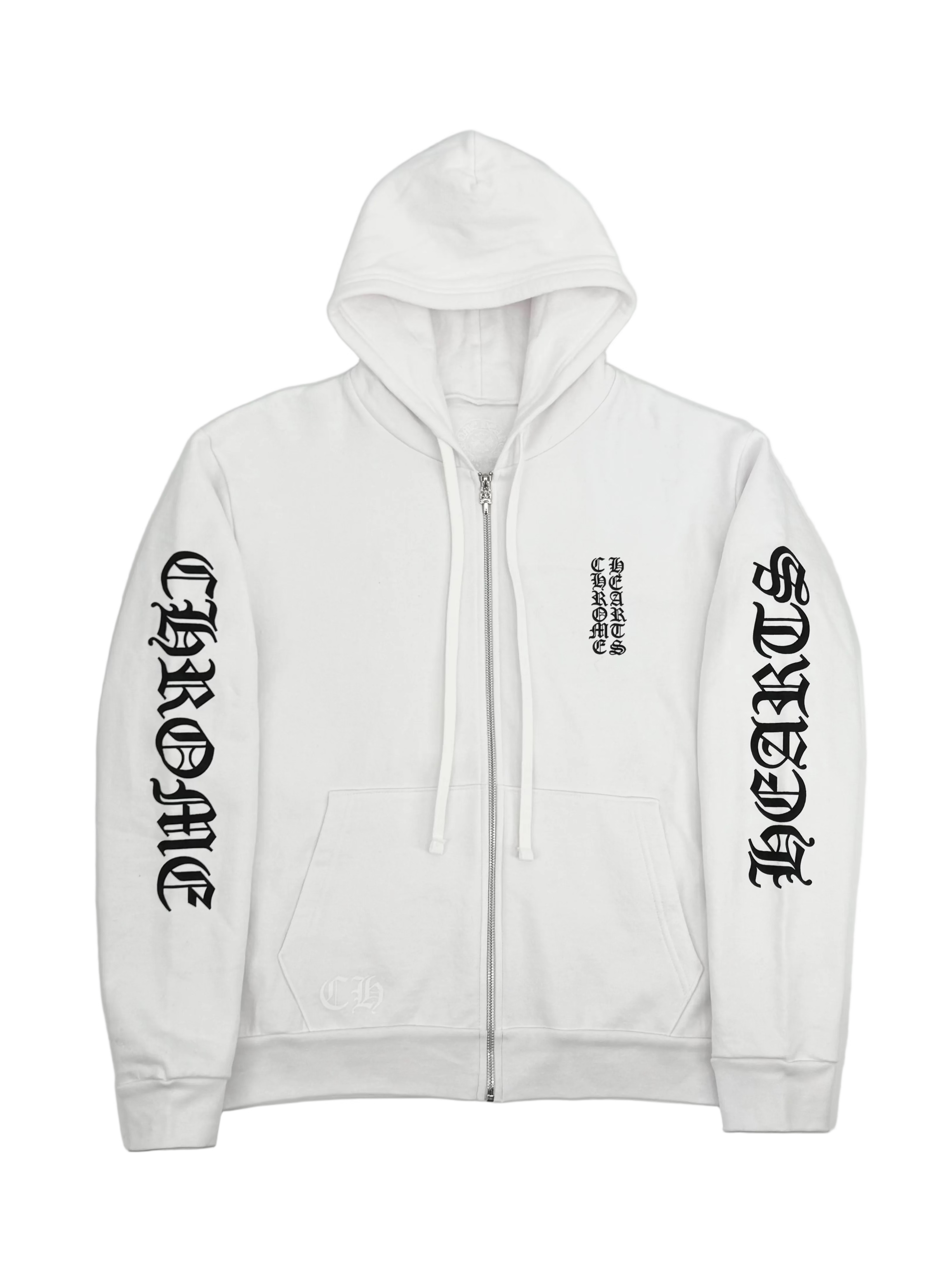 Vertical Logo White Zip-Up Hoodie