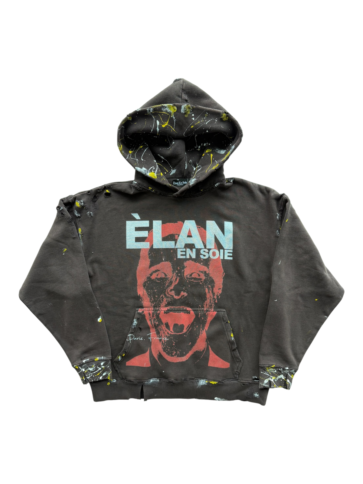 Psycho Distressed Paint Splatter Hoodie Brown