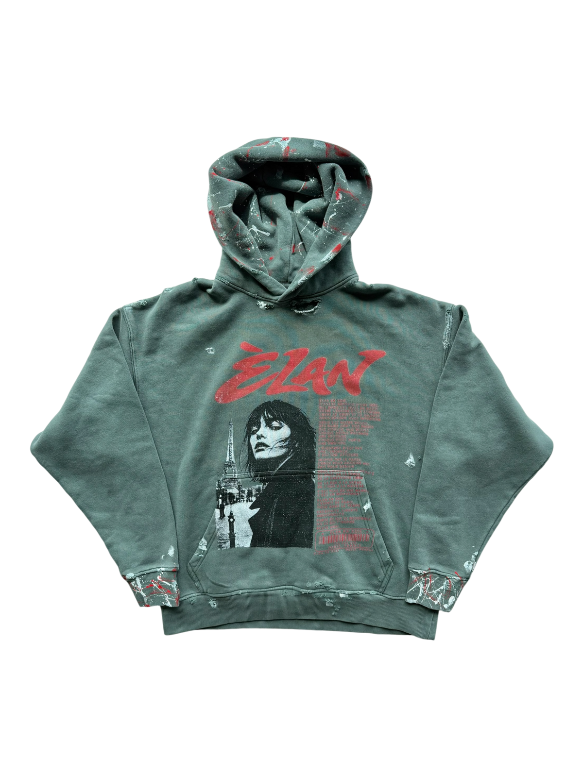 Paris Distressed Hoodie Grey