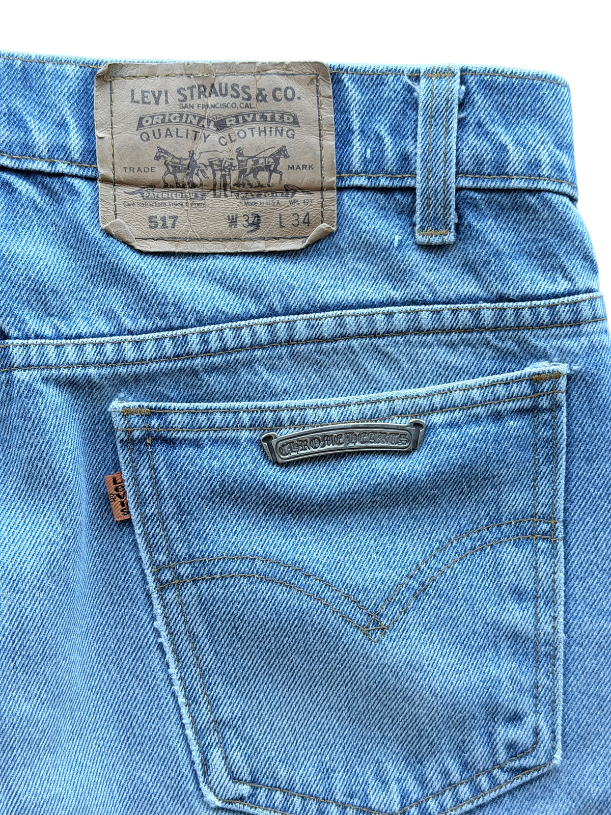 Levi's 517 Orange Tab Black Cross Patch Jeans