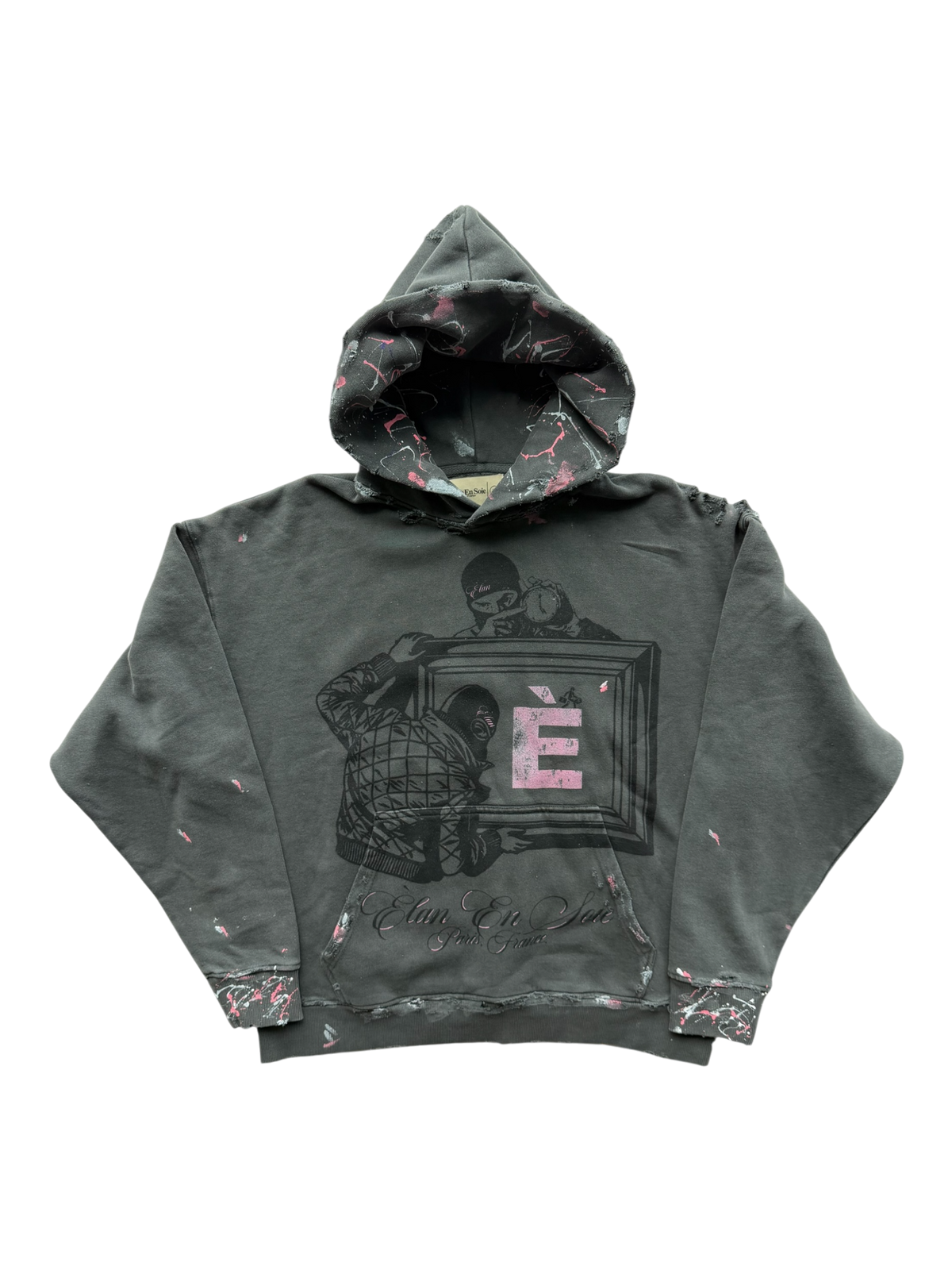 Burglary Distressed Paint Splatter Hoodie Dark Grey