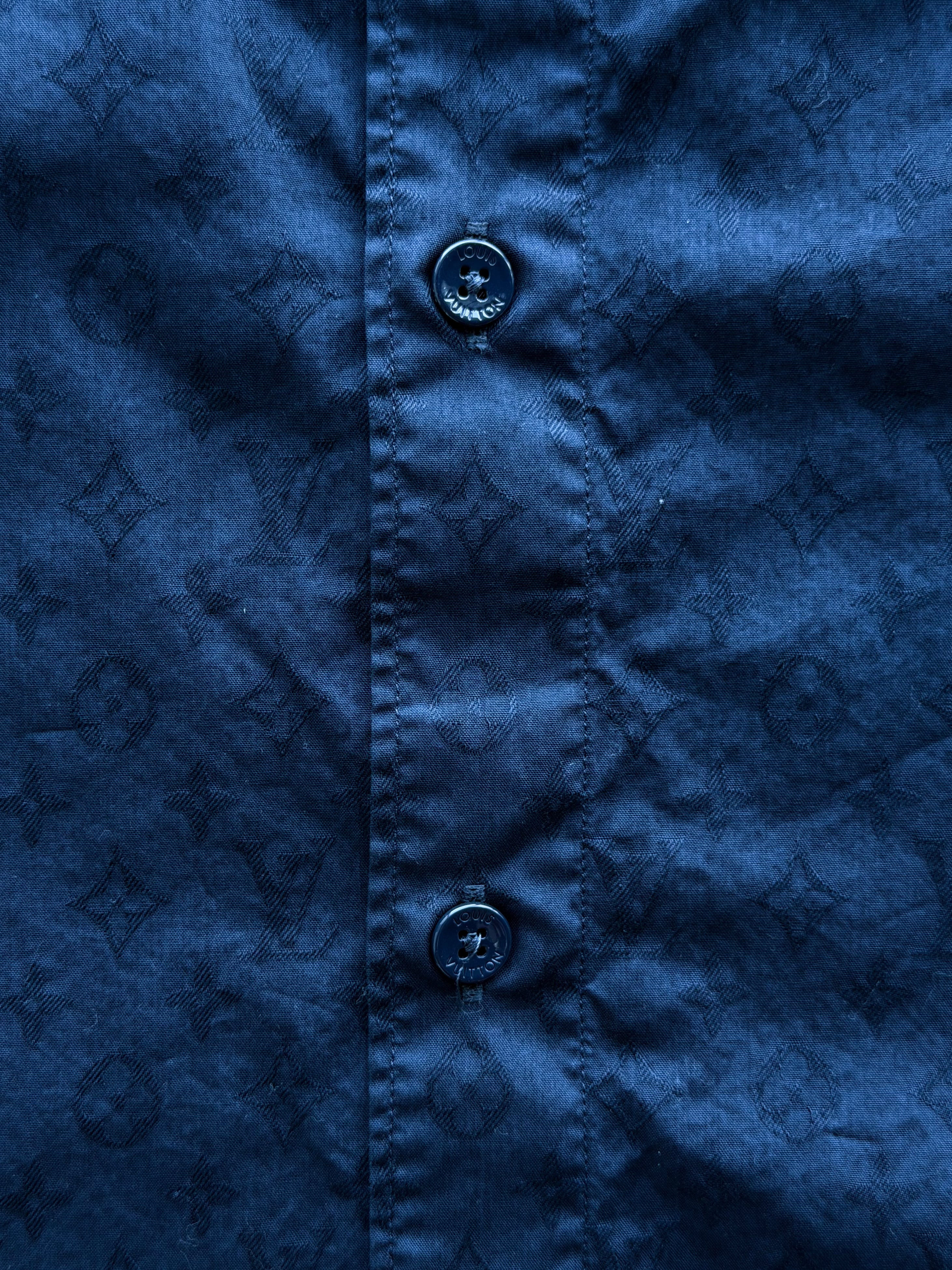 Jacquard Monogram Button Up Shirt Navy