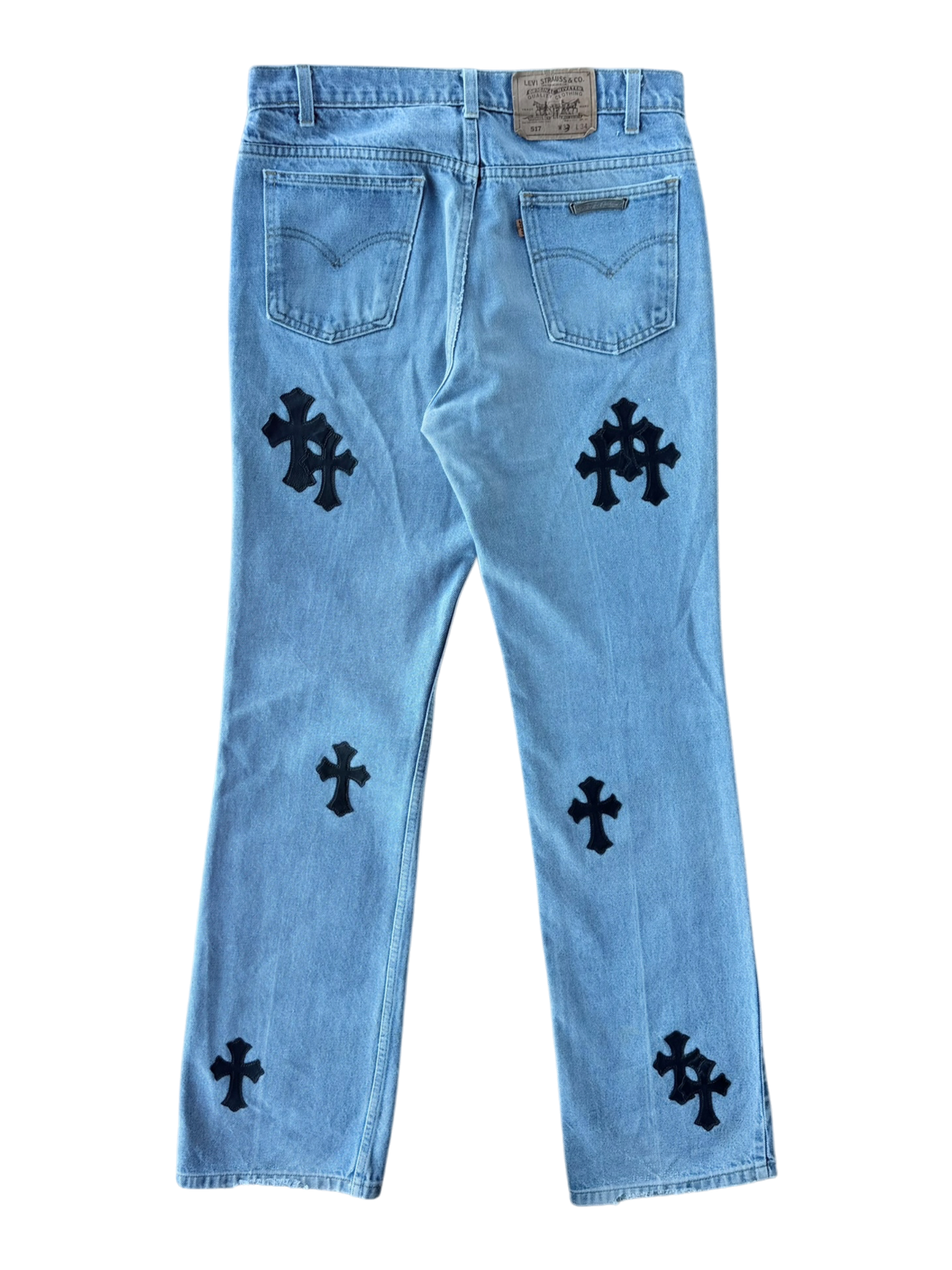 Levi's 517 Orange Tab Black Cross Patch Jeans