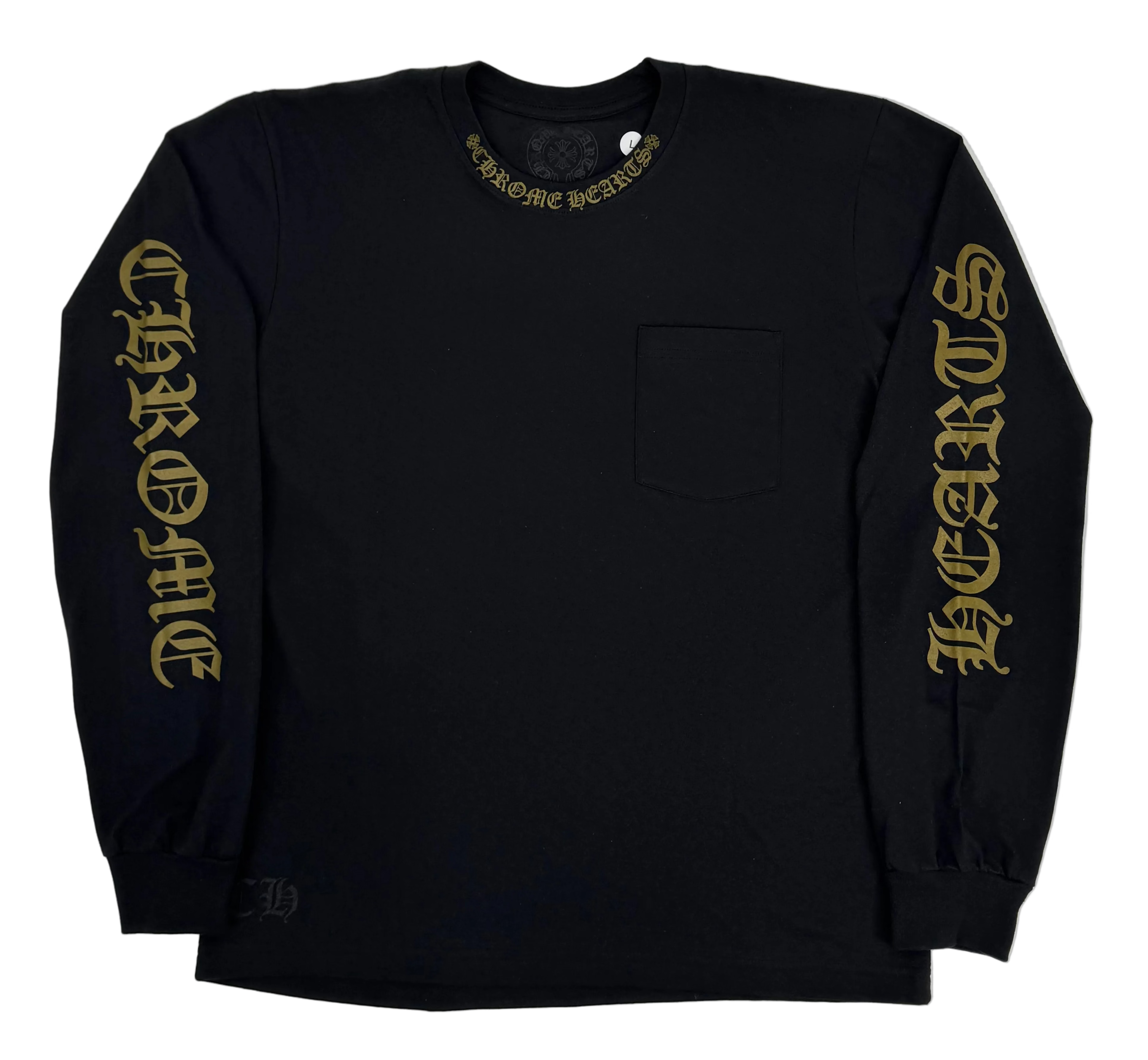 Black and Bronze Neck Logo Long Sleeve Tee