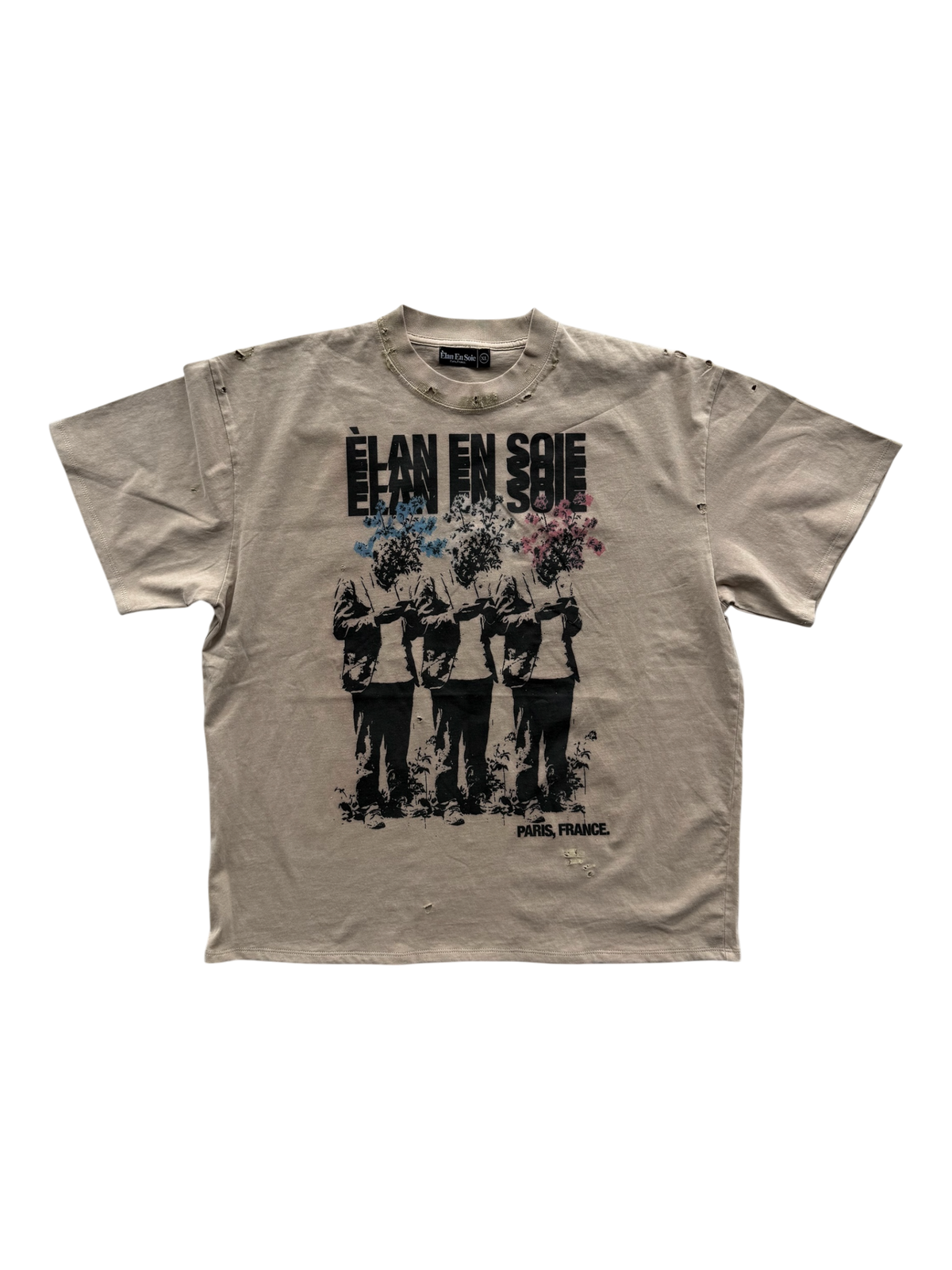 Bloom Distressed Tee Beige