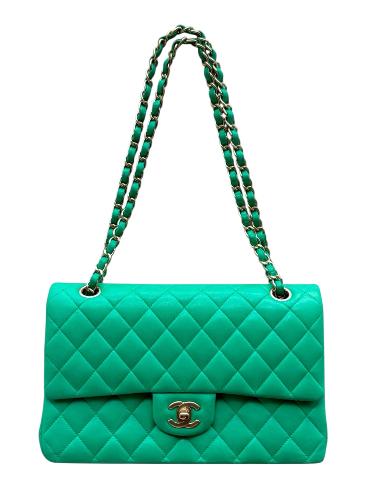 Green Quilted Lambskin Medium Flap Bag