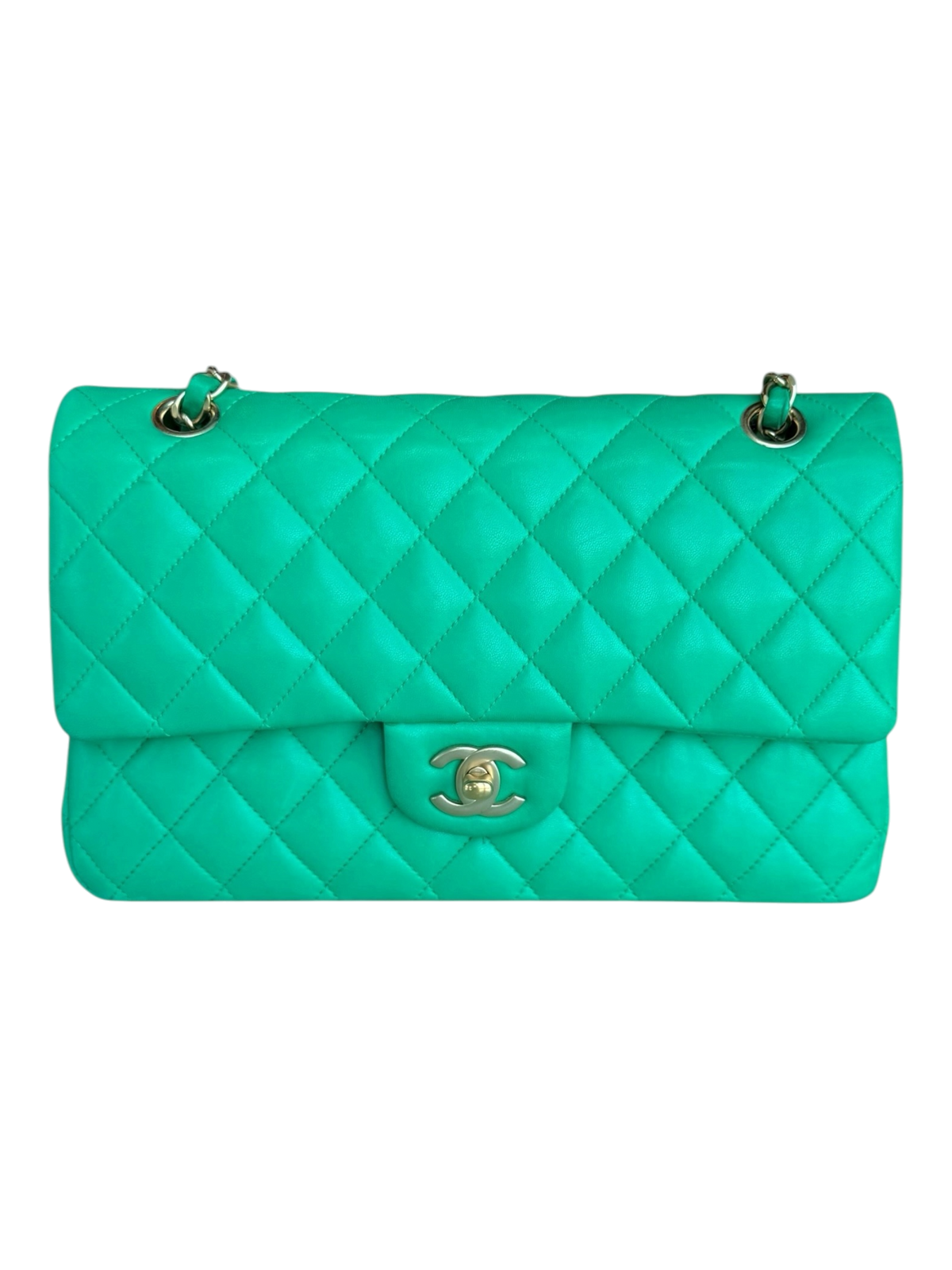 Green Quilted Lambskin Medium Flap Bag