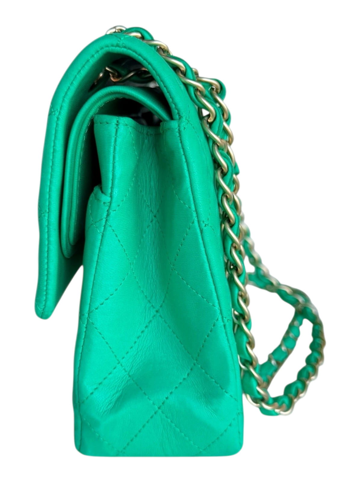 Green Quilted Lambskin Medium Flap Bag