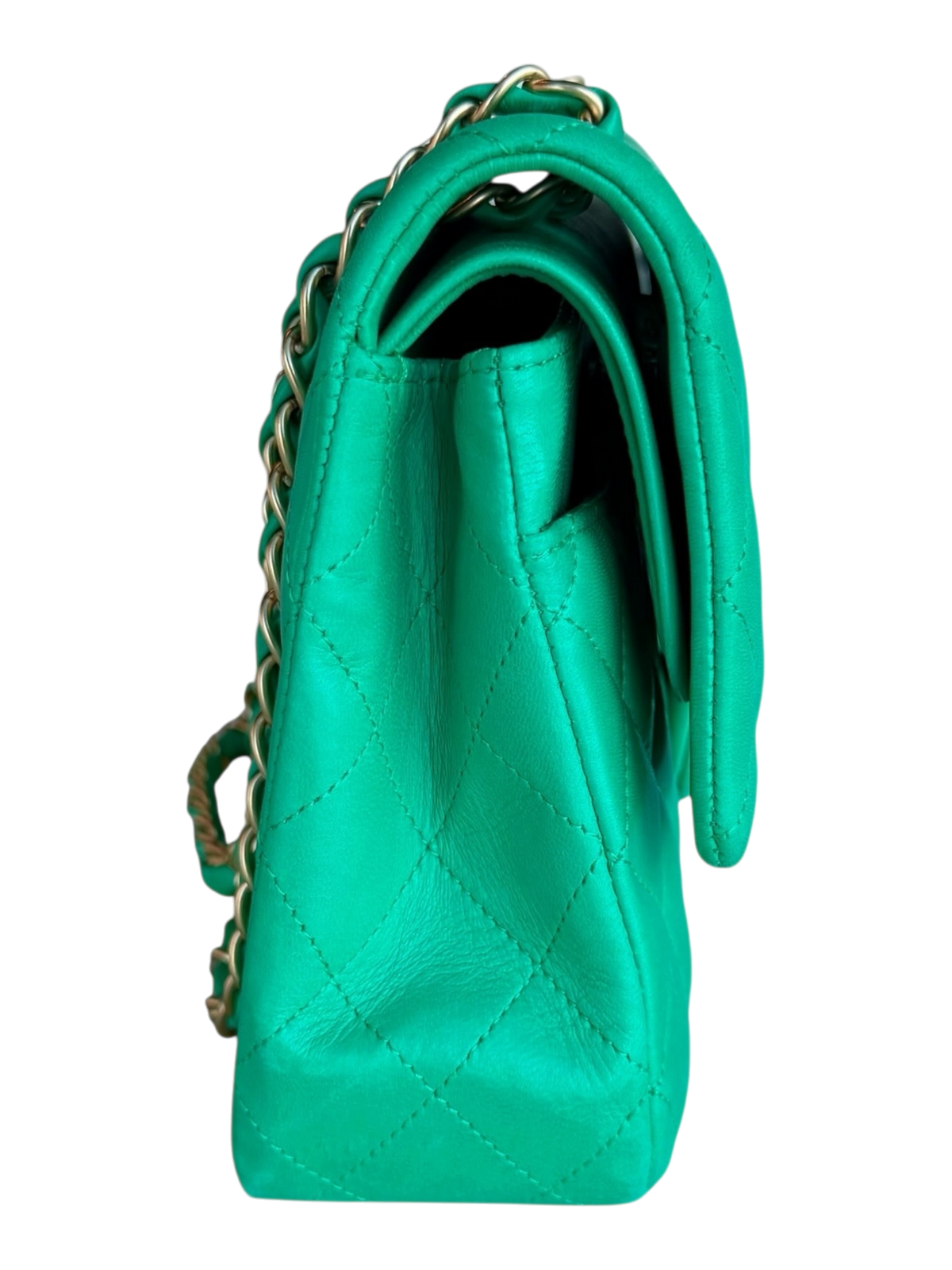 Green Quilted Lambskin Medium Flap Bag