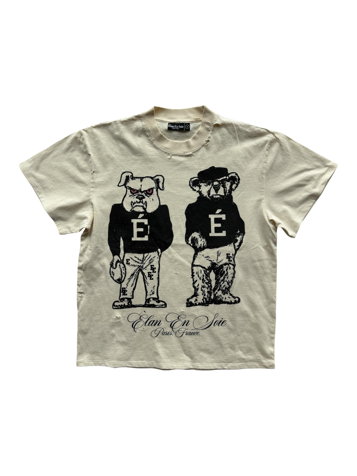 Varisty Bulldog Distressed Tee Cream
