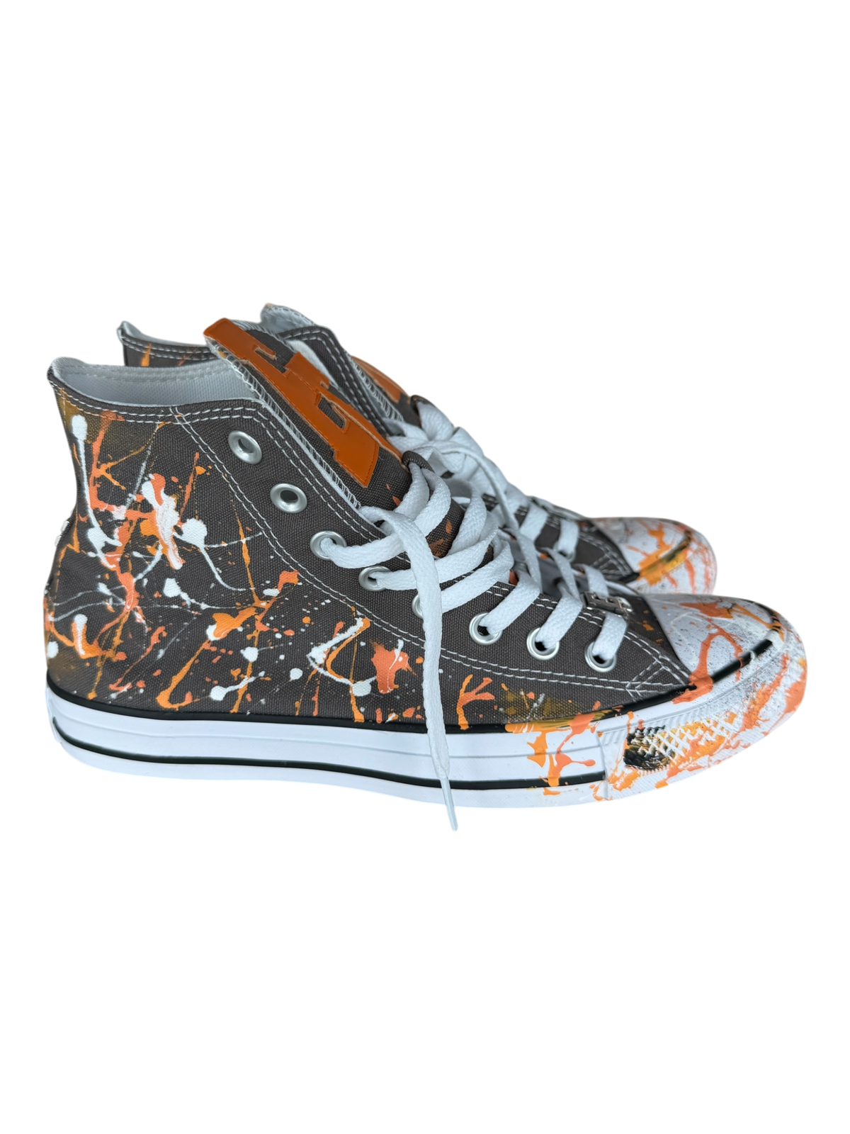 Grey Paint Splatter Orange Leather Patch Chuck