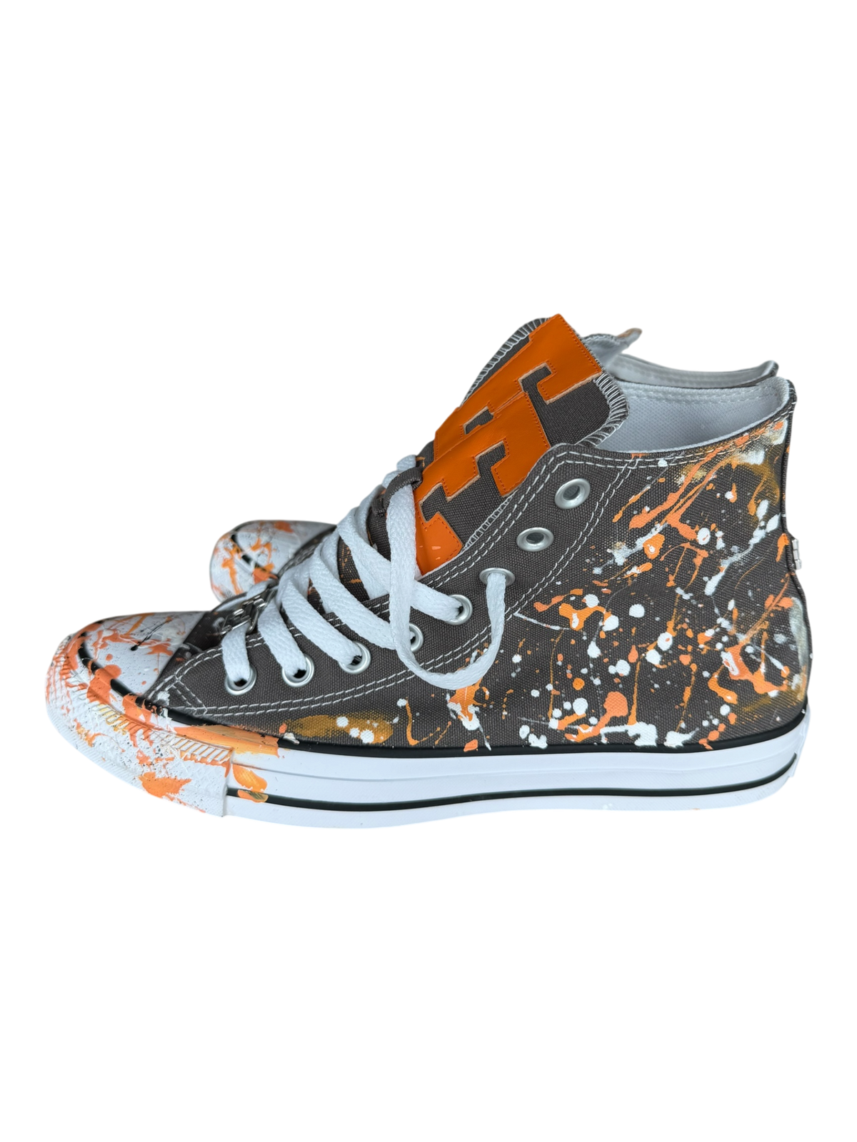 Grey Paint Splatter Orange Leather Patch Chuck