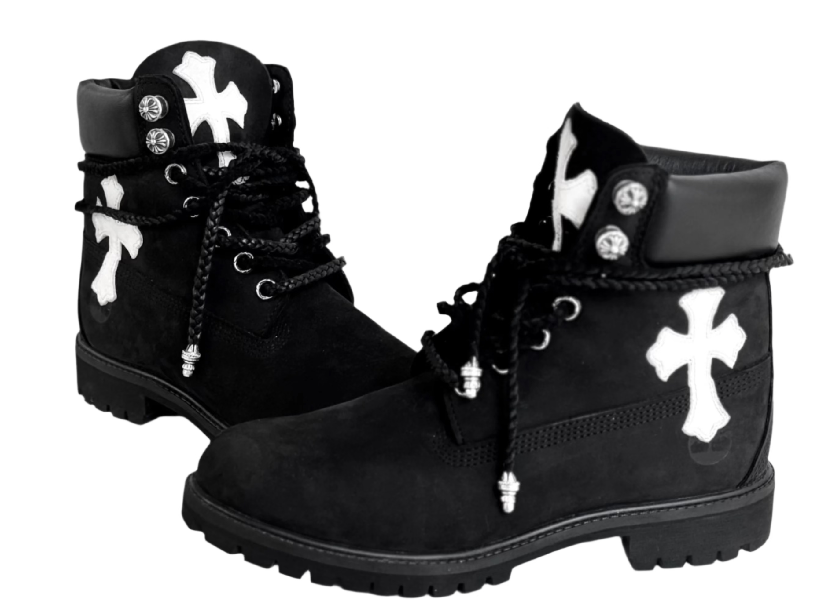 Black Chrome Hearts x Timberlands White Patches