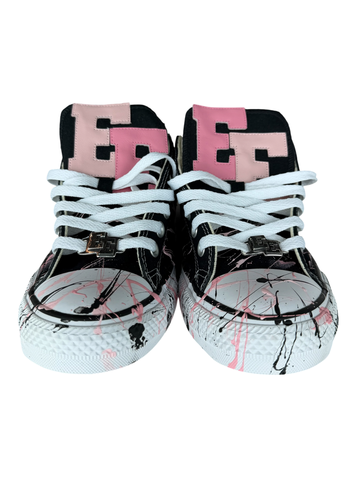 Paint Splatter Pink Leather Patch Chuck Low