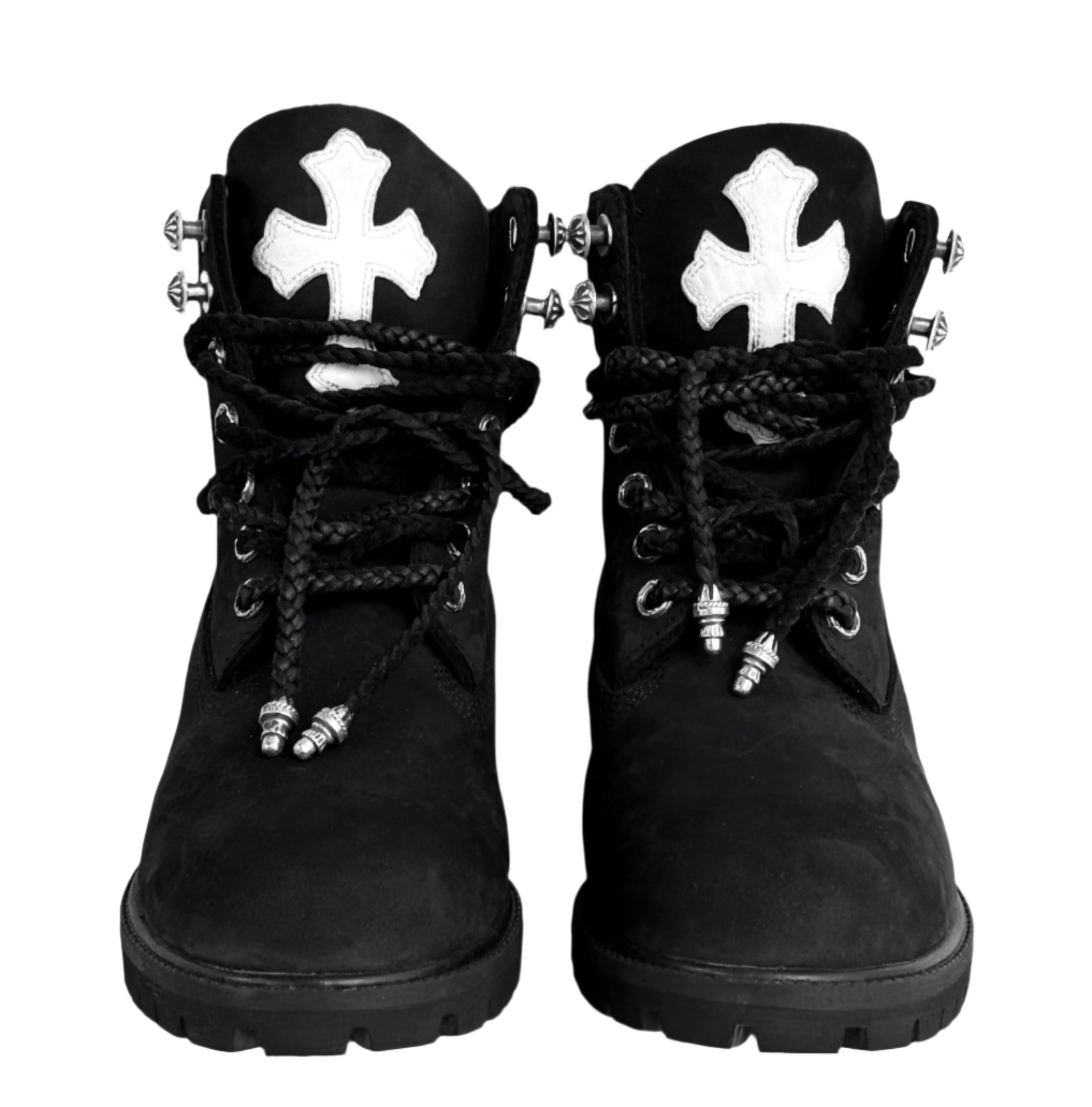 Black Chrome Hearts x Timberlands White Patches