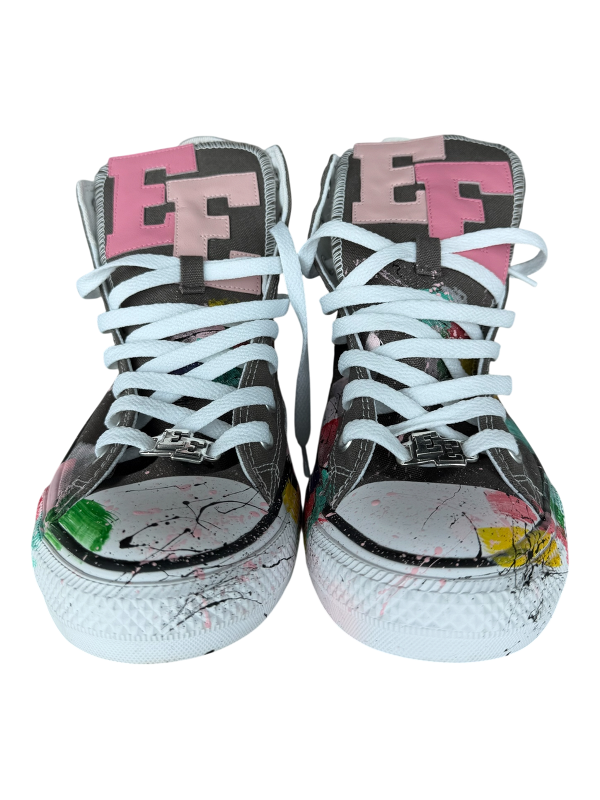 Grey Paint Splatter Pink Leather Patch Chuck