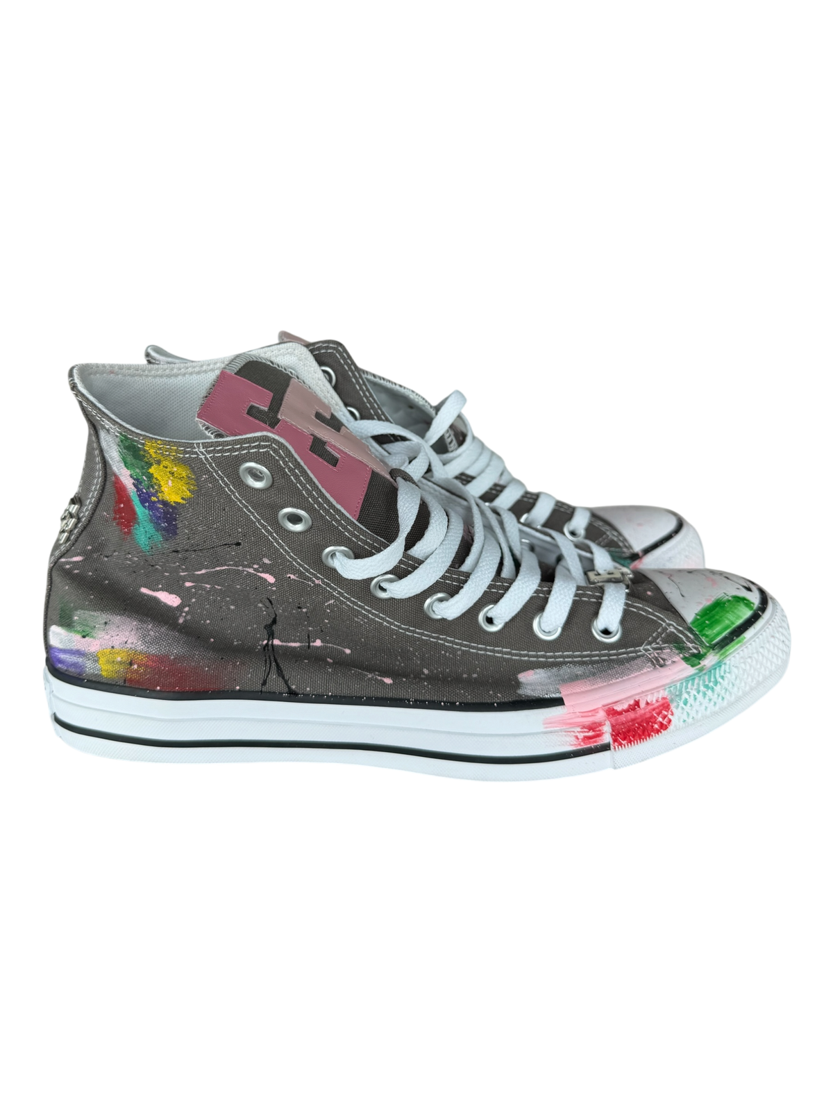 Grey Paint Splatter Pink Leather Patch Chuck