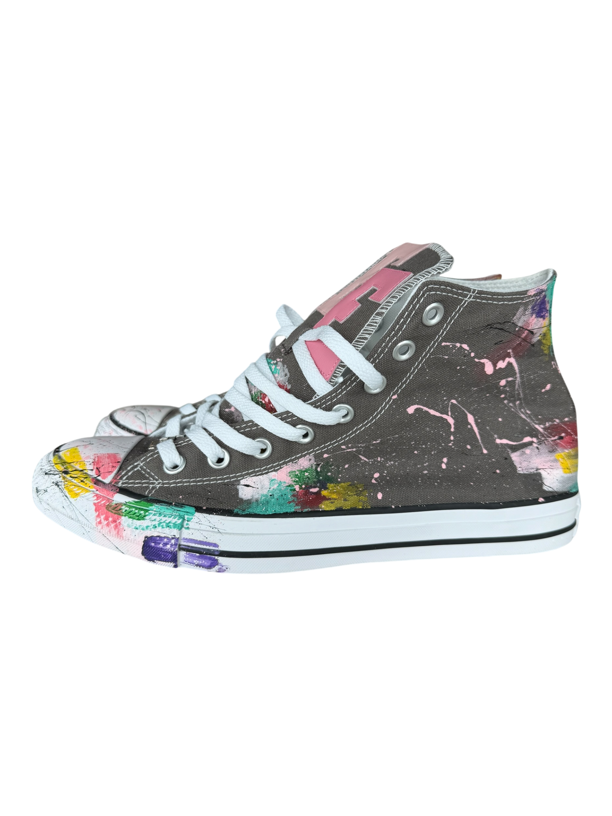 Grey Paint Splatter Pink Leather Patch Chuck
