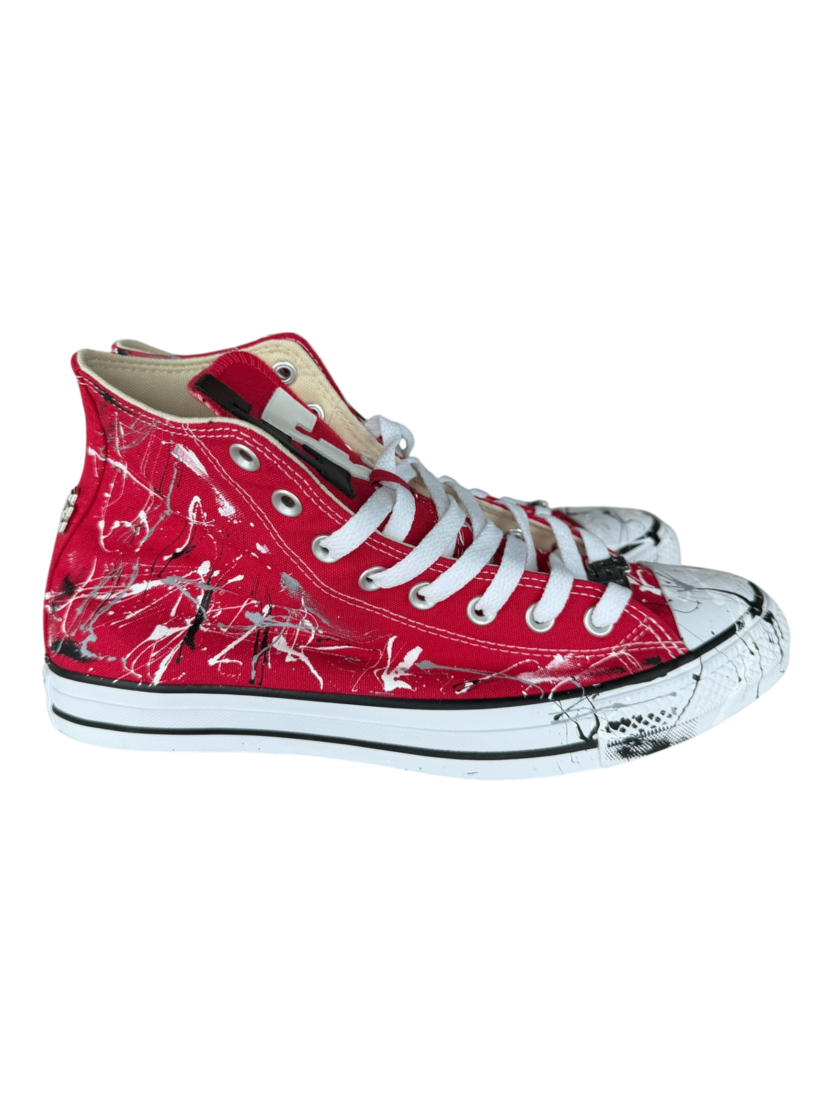 Red Paint Splatter Black/White Leather Patch Chuck