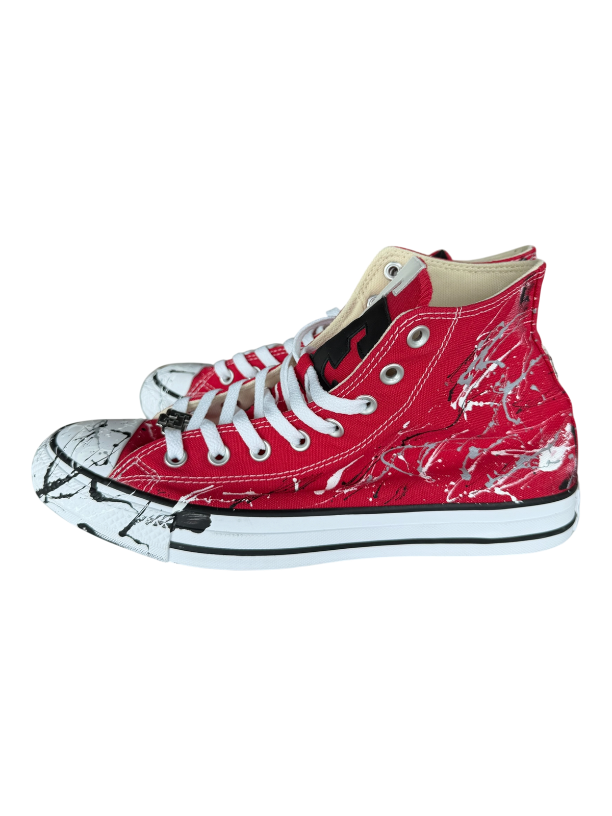 Red Paint Splatter Black/White Leather Patch Chuck