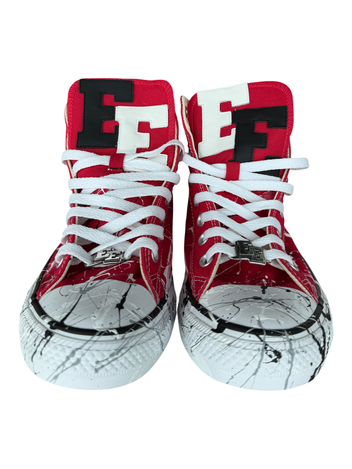 Red Paint Splatter Black/White Leather Patch Chuck