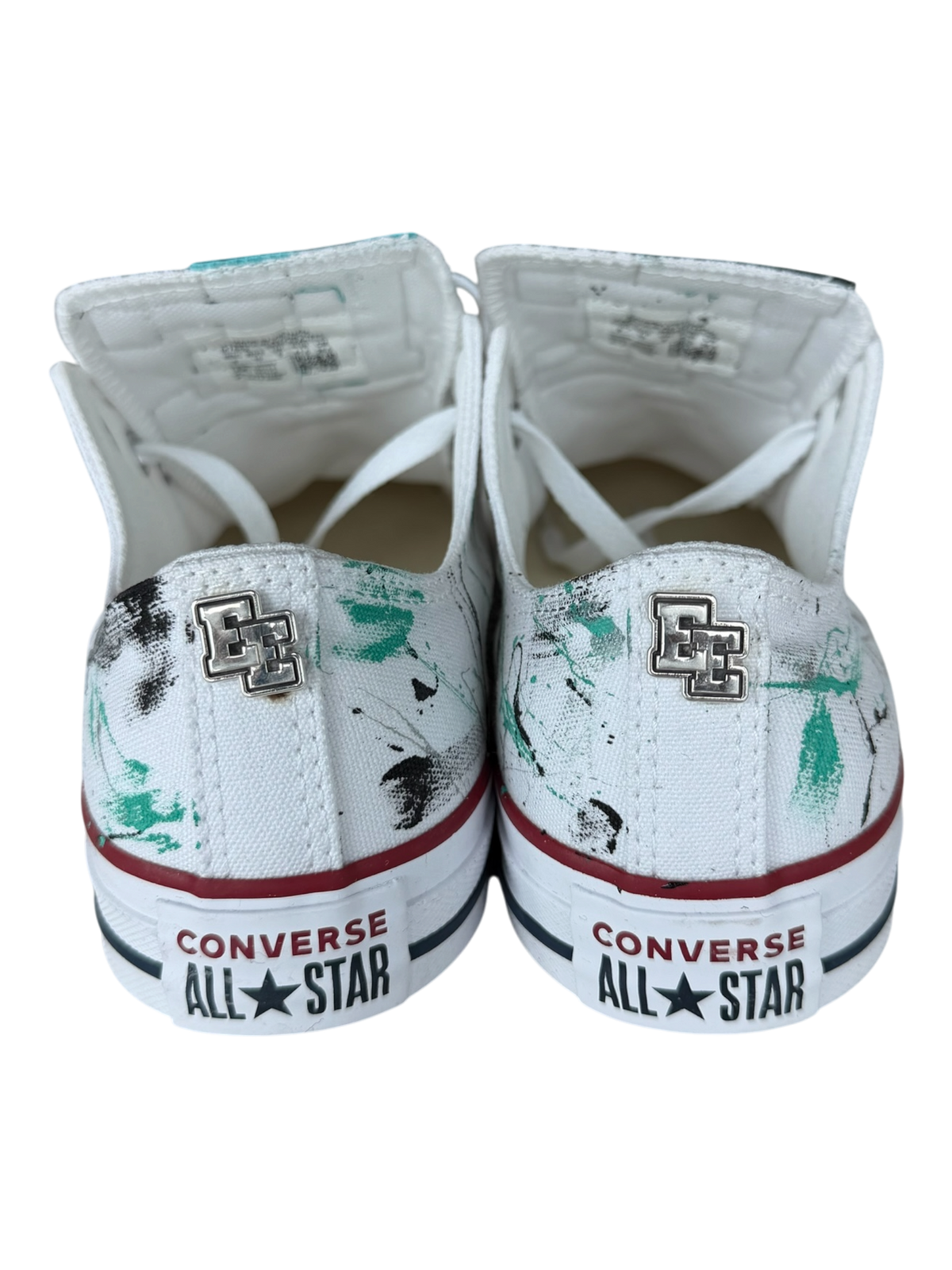 White Paint Splatter Teal Leather Patch Chuck Low