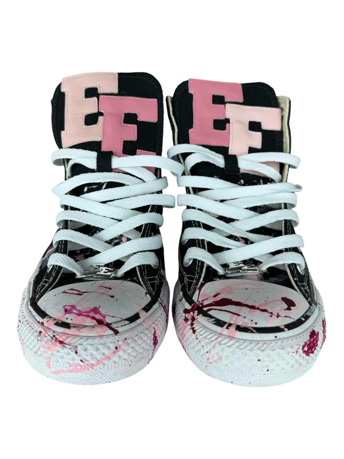 Black Paint Splatter Pink Leather Patch Chuck