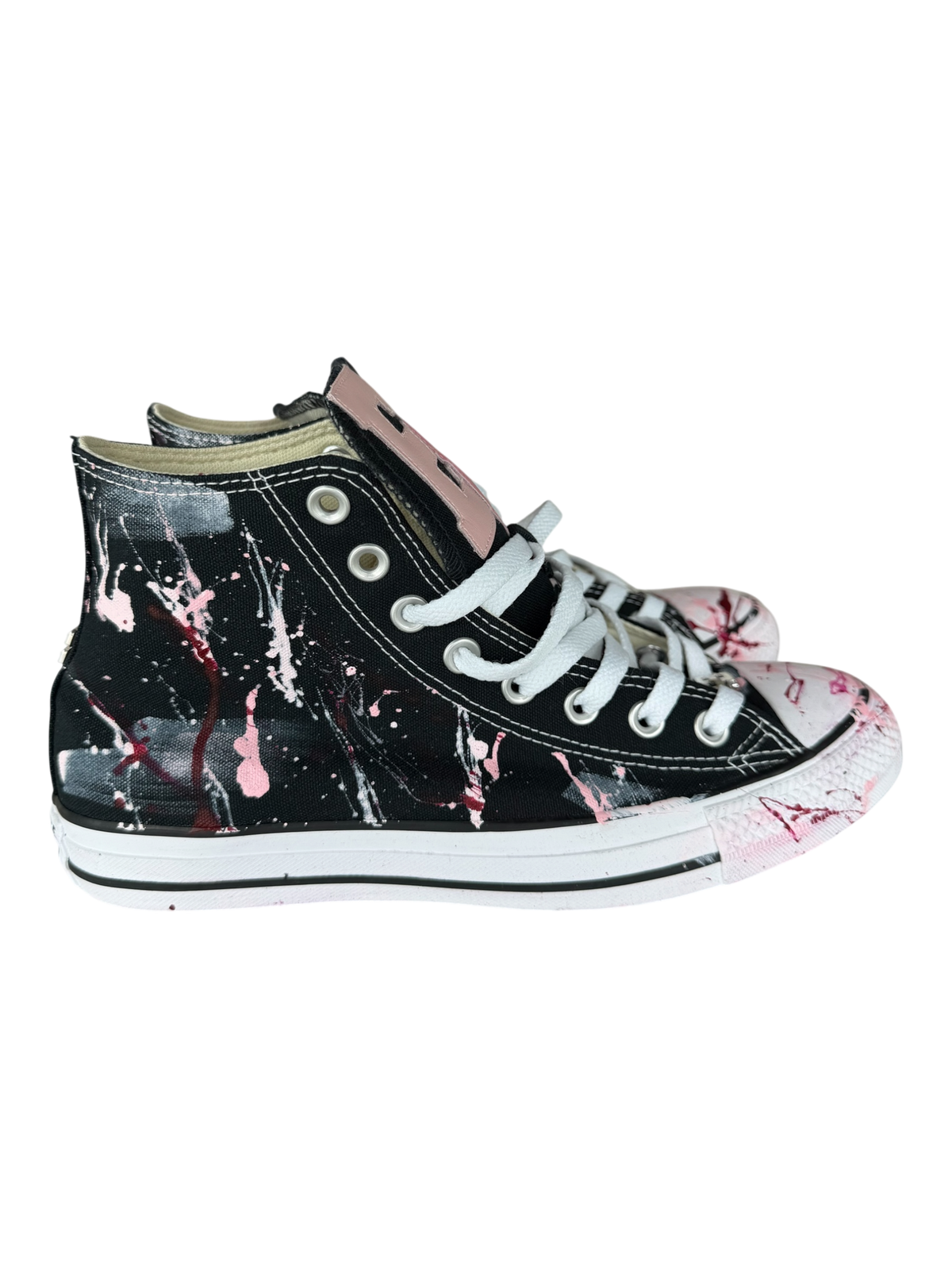 Black Paint Splatter Pink Leather Patch Chuck