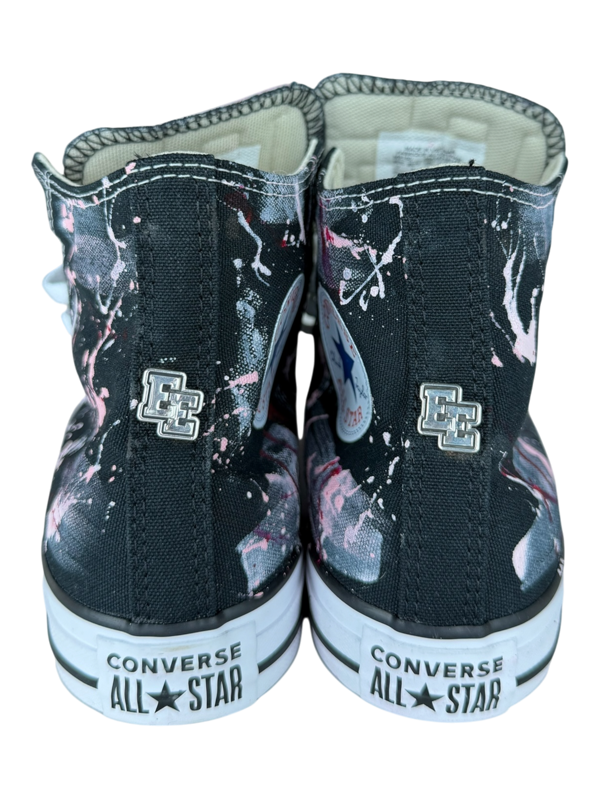 Black Paint Splatter Pink Leather Patch Chuck