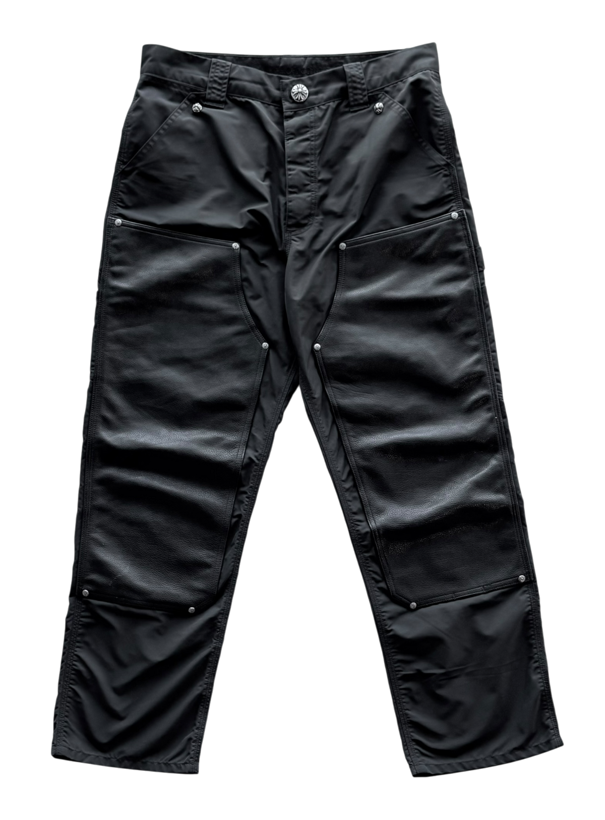 Black Nylon & Leather Carpenter Pants