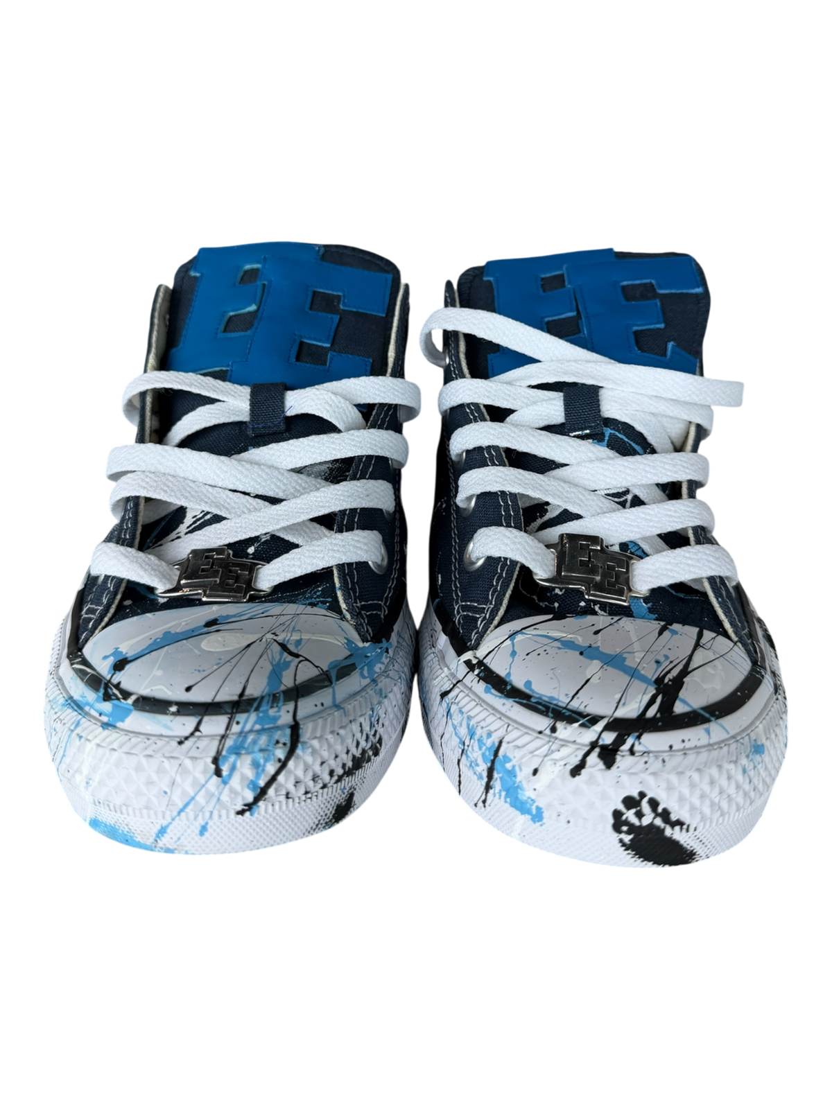 Black Paint Splatter Blue Leather Patch Chuck Low