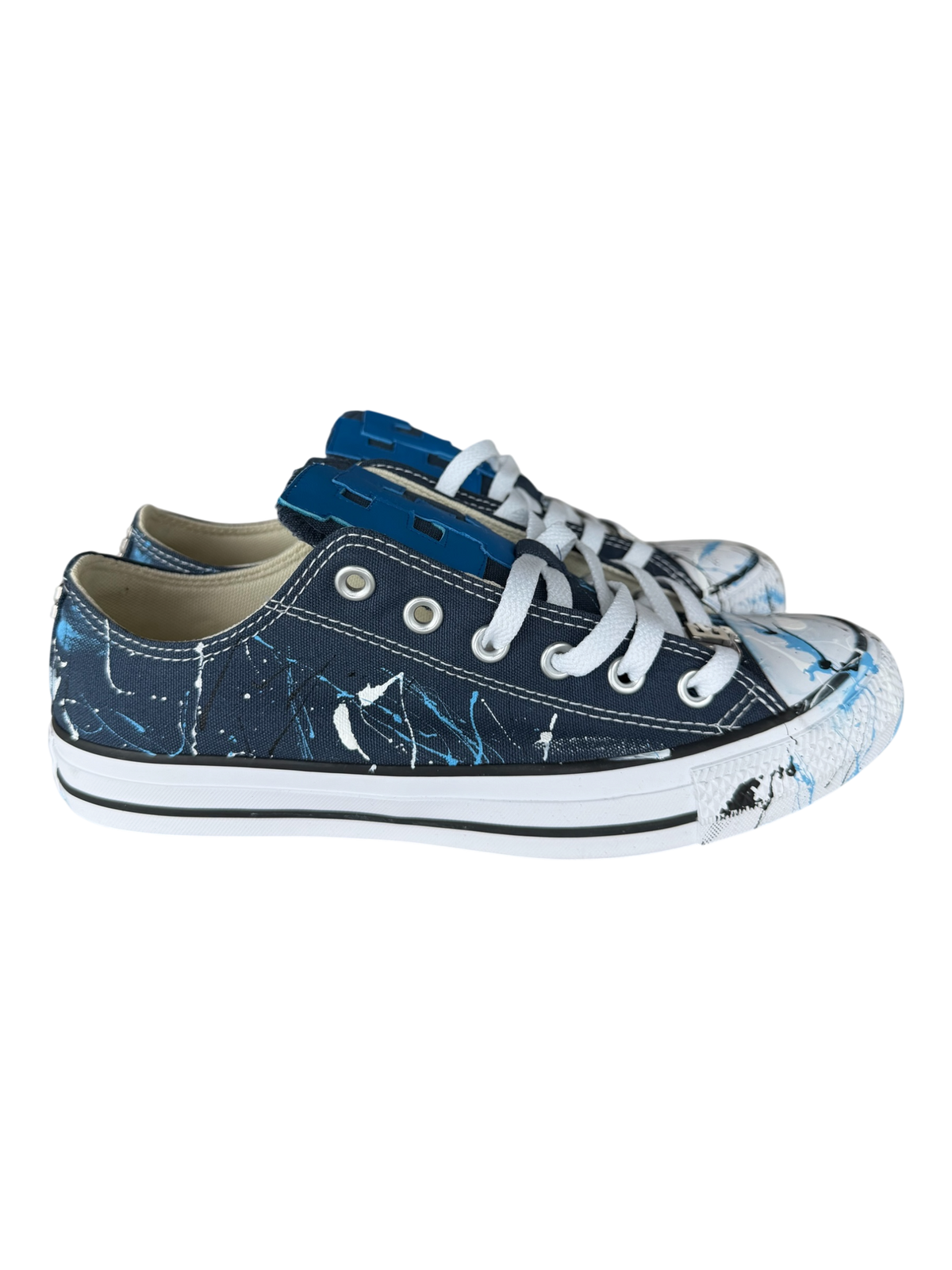 Black Paint Splatter Blue Leather Patch Chuck Low