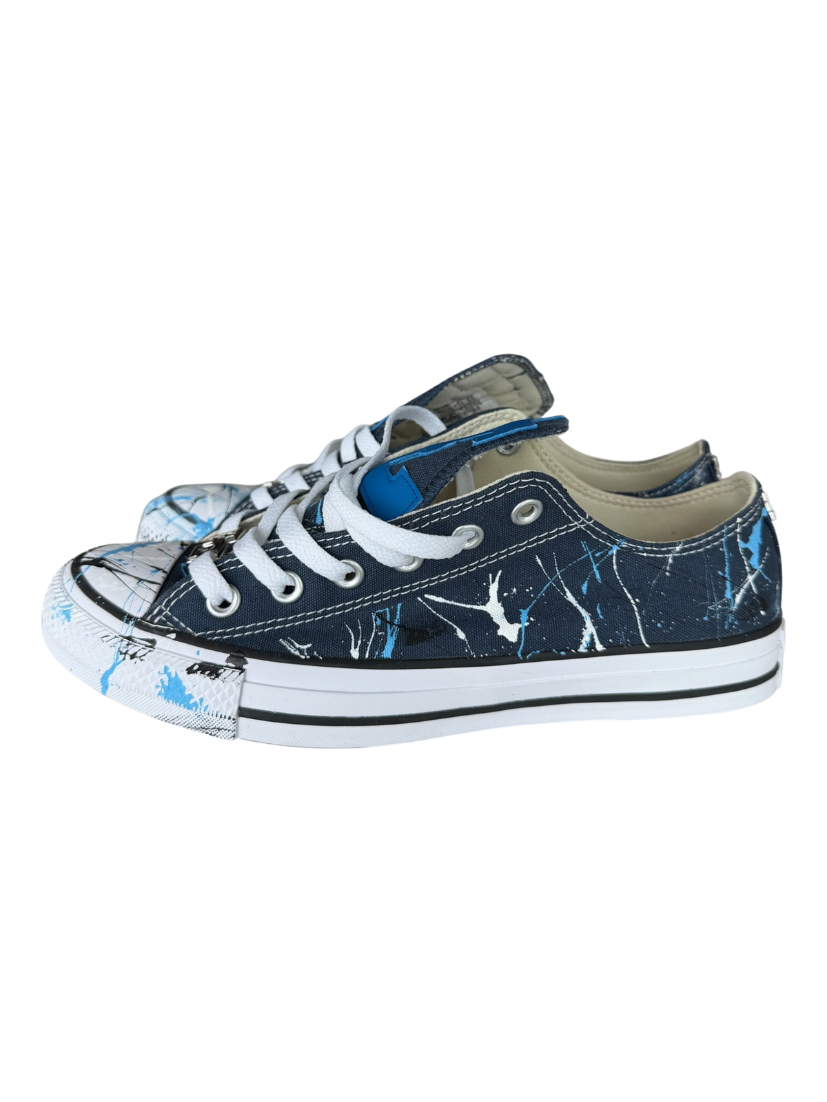 Black Paint Splatter Blue Leather Patch Chuck Low